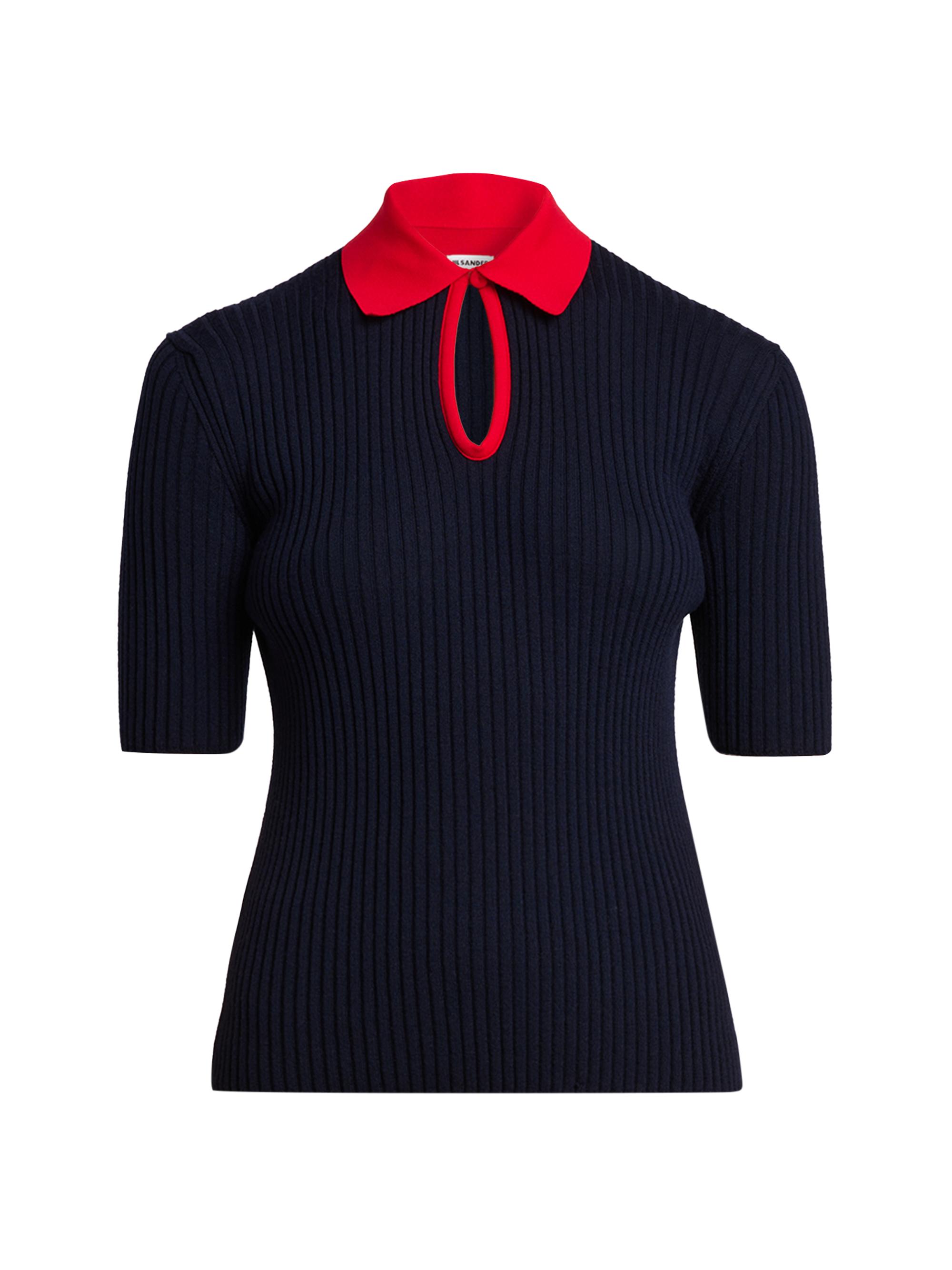 Jil Sander Women's Rib-Knit Wool Polo Shirt - Pencil Blue