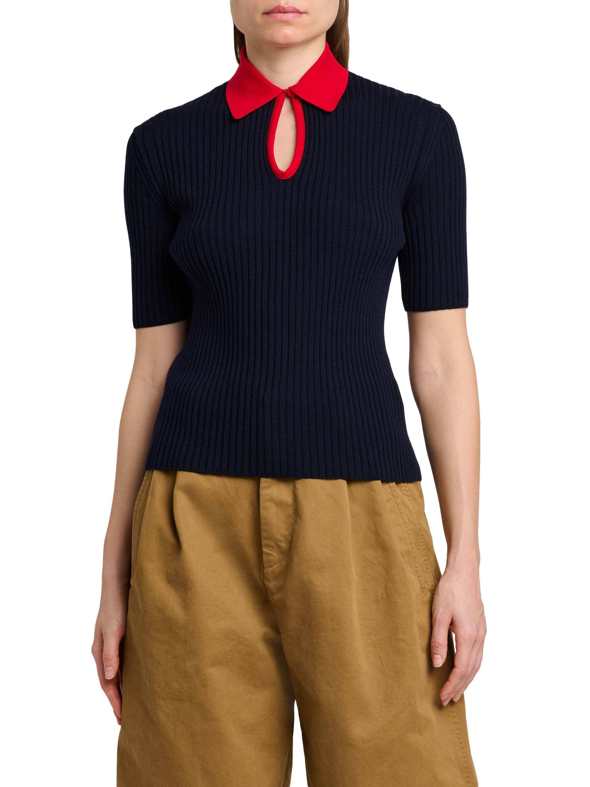 Jil Sander Women's Rib-Knit Wool Polo Shirt - Pencil Blue | Thumbnail 3
