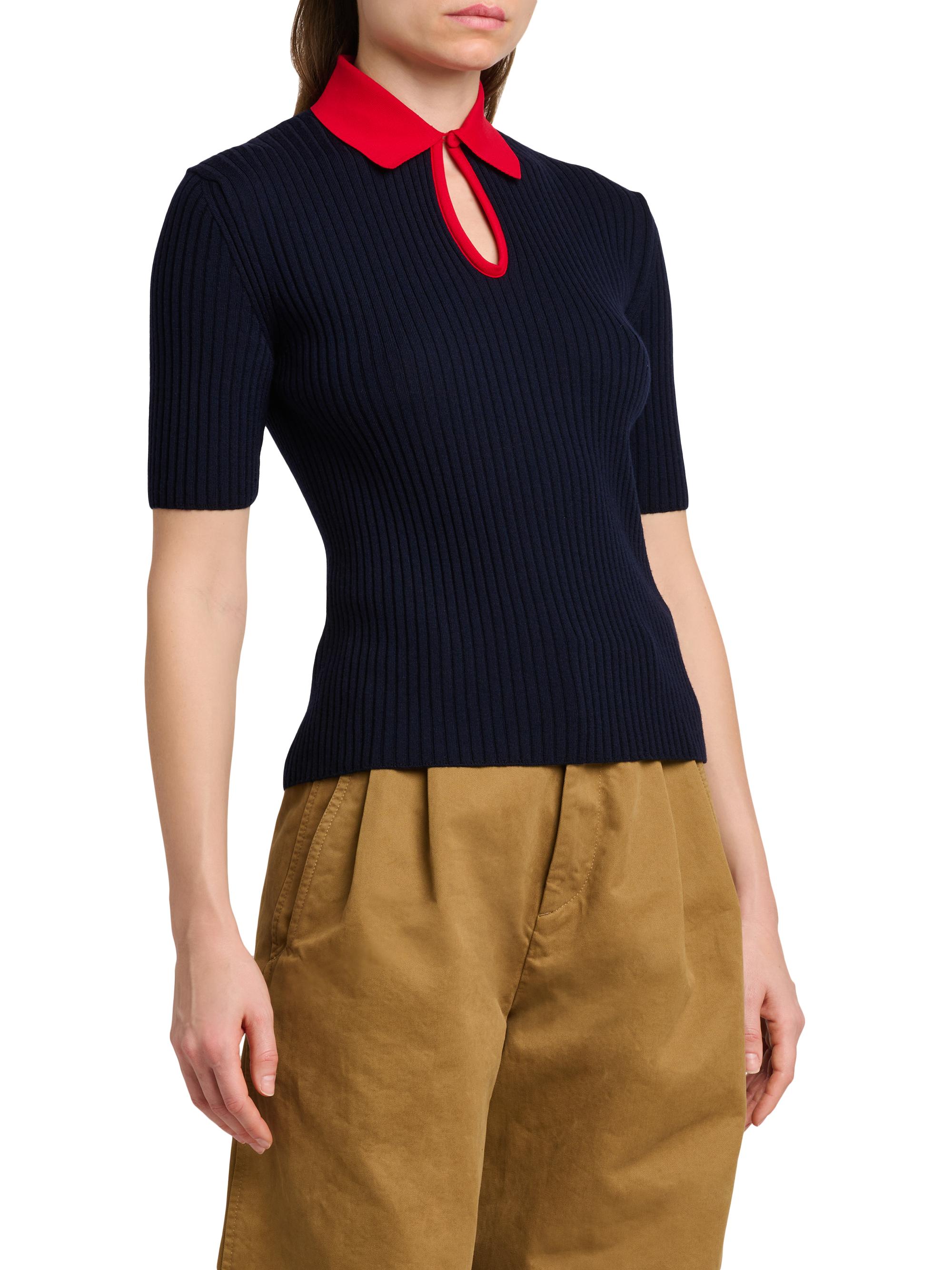 Jil Sander Women's Rib-Knit Wool Polo Shirt - Pencil Blue | Thumbnail 4