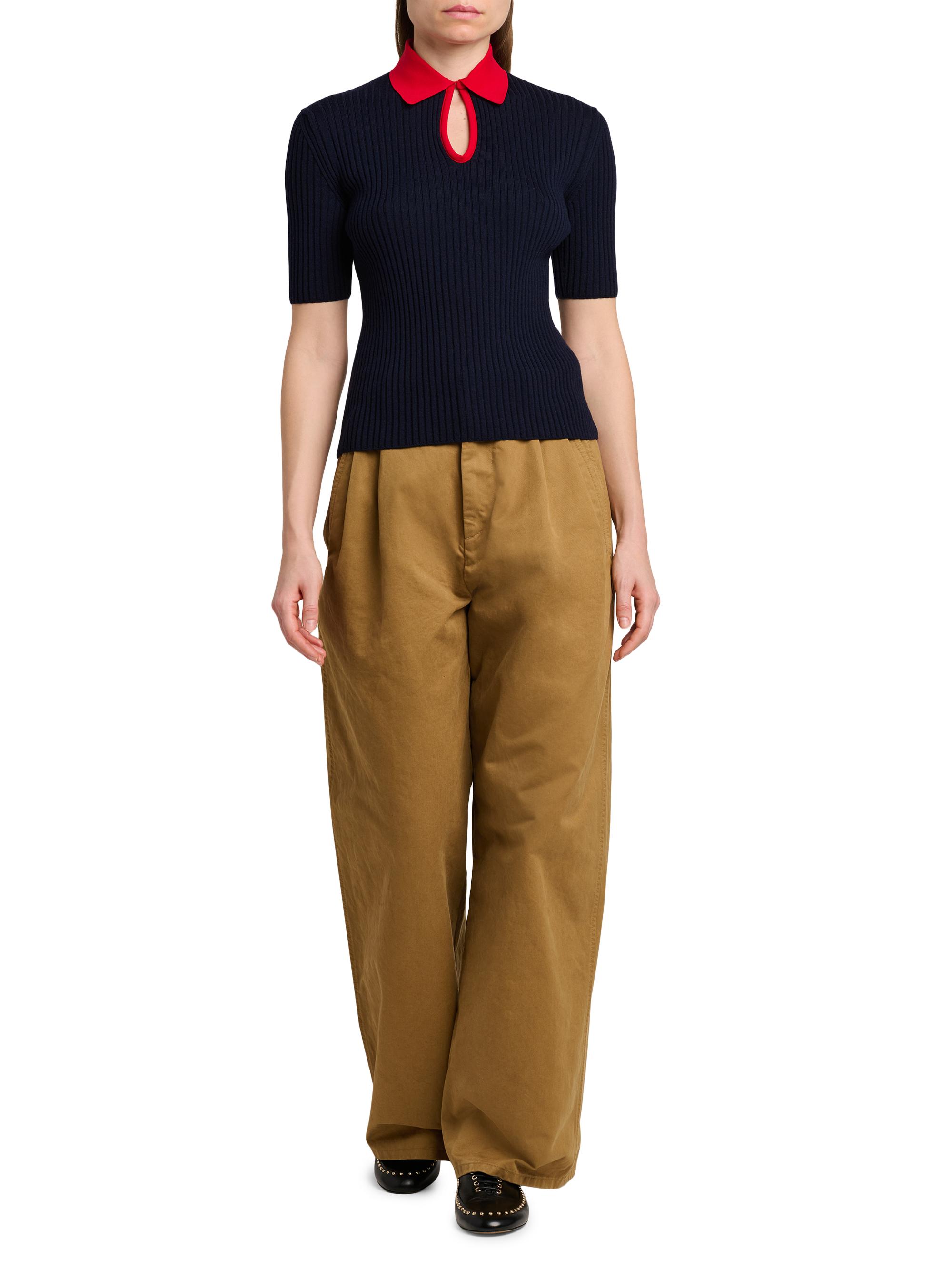 Jil Sander Women's Rib-Knit Wool Polo Shirt - Pencil Blue | Thumbnail 2