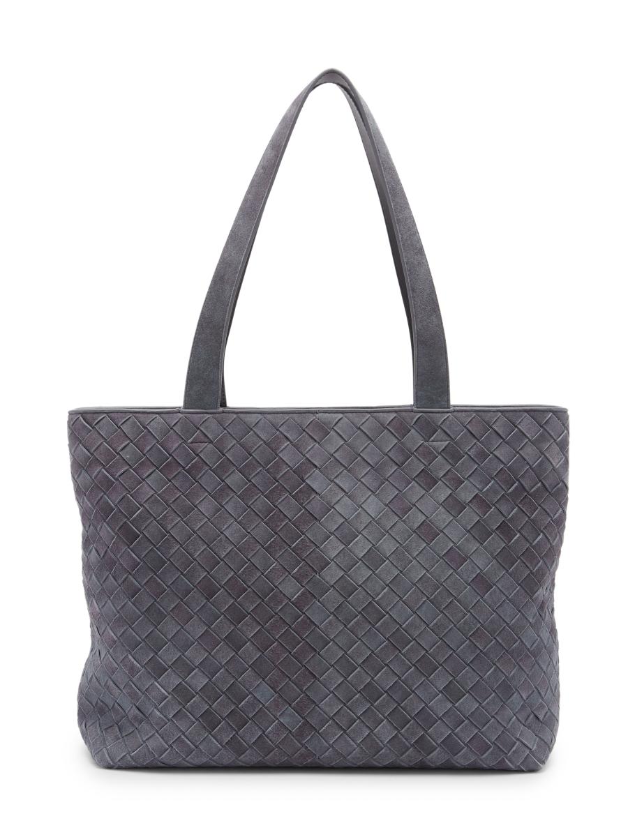 Bottega Veneta Men's Small Intrecciato Suede Zip Tote Bag In Gray