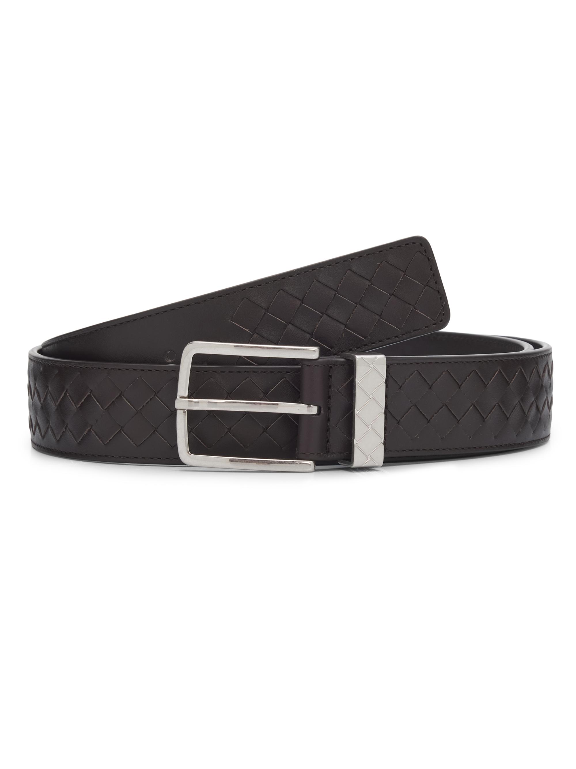 Bottega Veneta Men's Intrecciato Loop Leather Belt - Fondant Silver