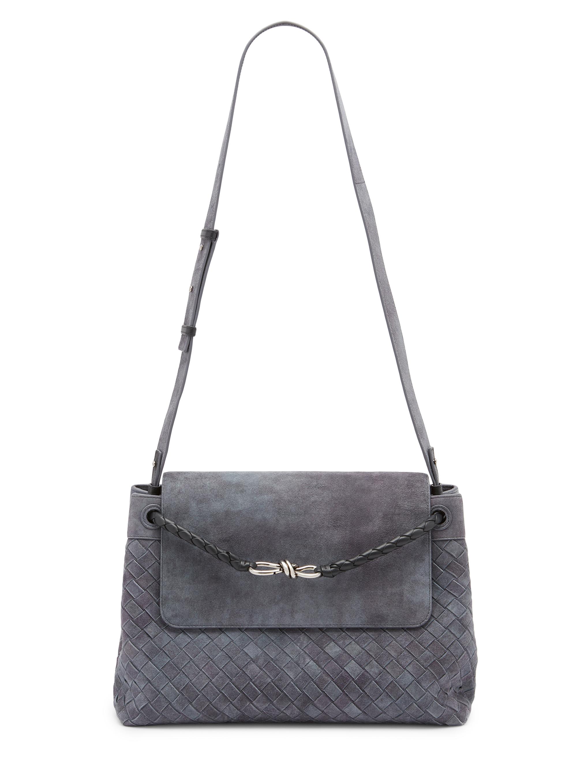 Bottega Veneta Men's Andiamo Intrecciato Suede Messenger Bag - Cloudy