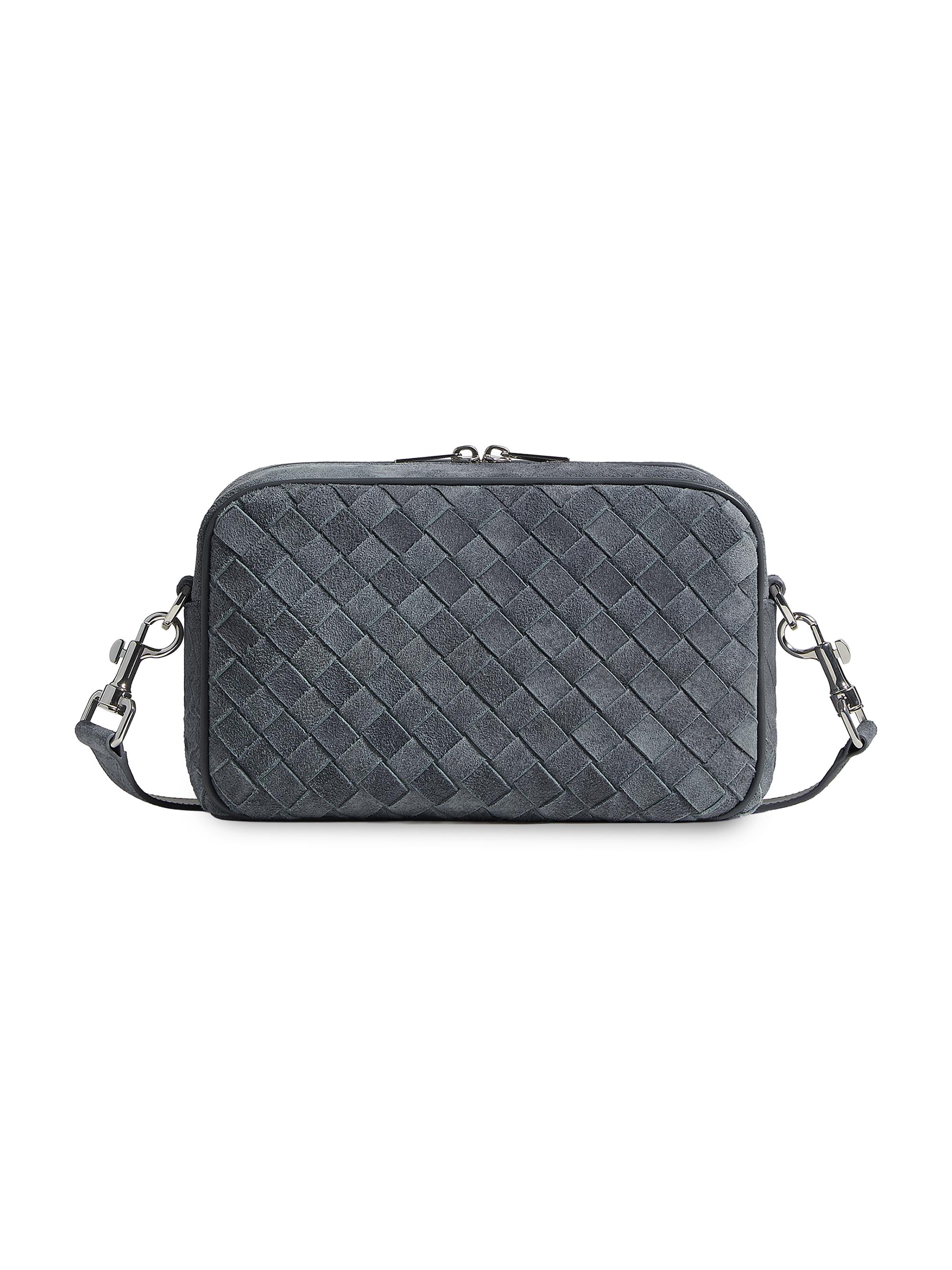 Bottega Veneta Men's  Intrecciato Suede Camera Bag - Cloudy
