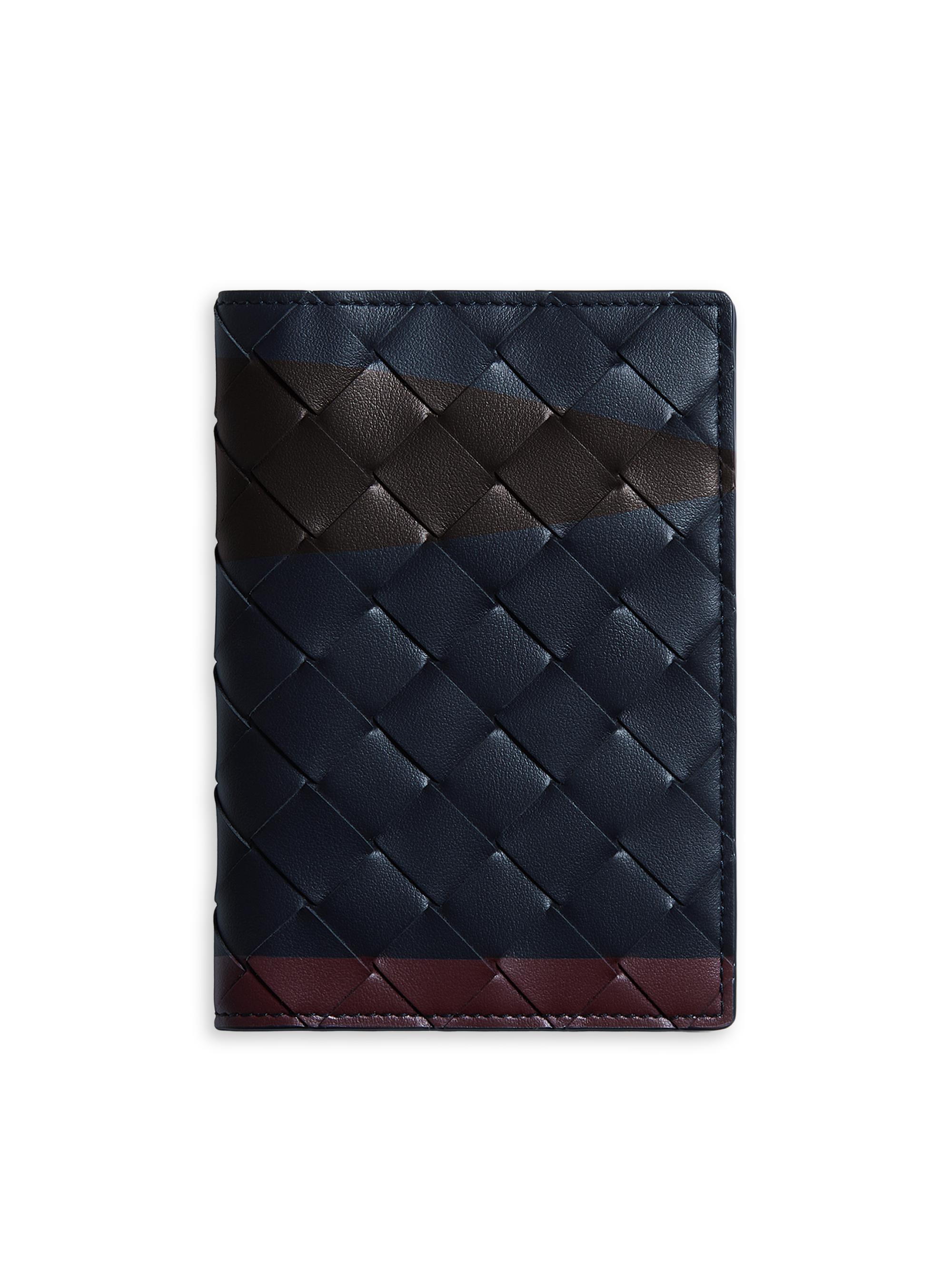 Bottega Veneta Tricolor Intrecciato Leather Passport Case - Midnight