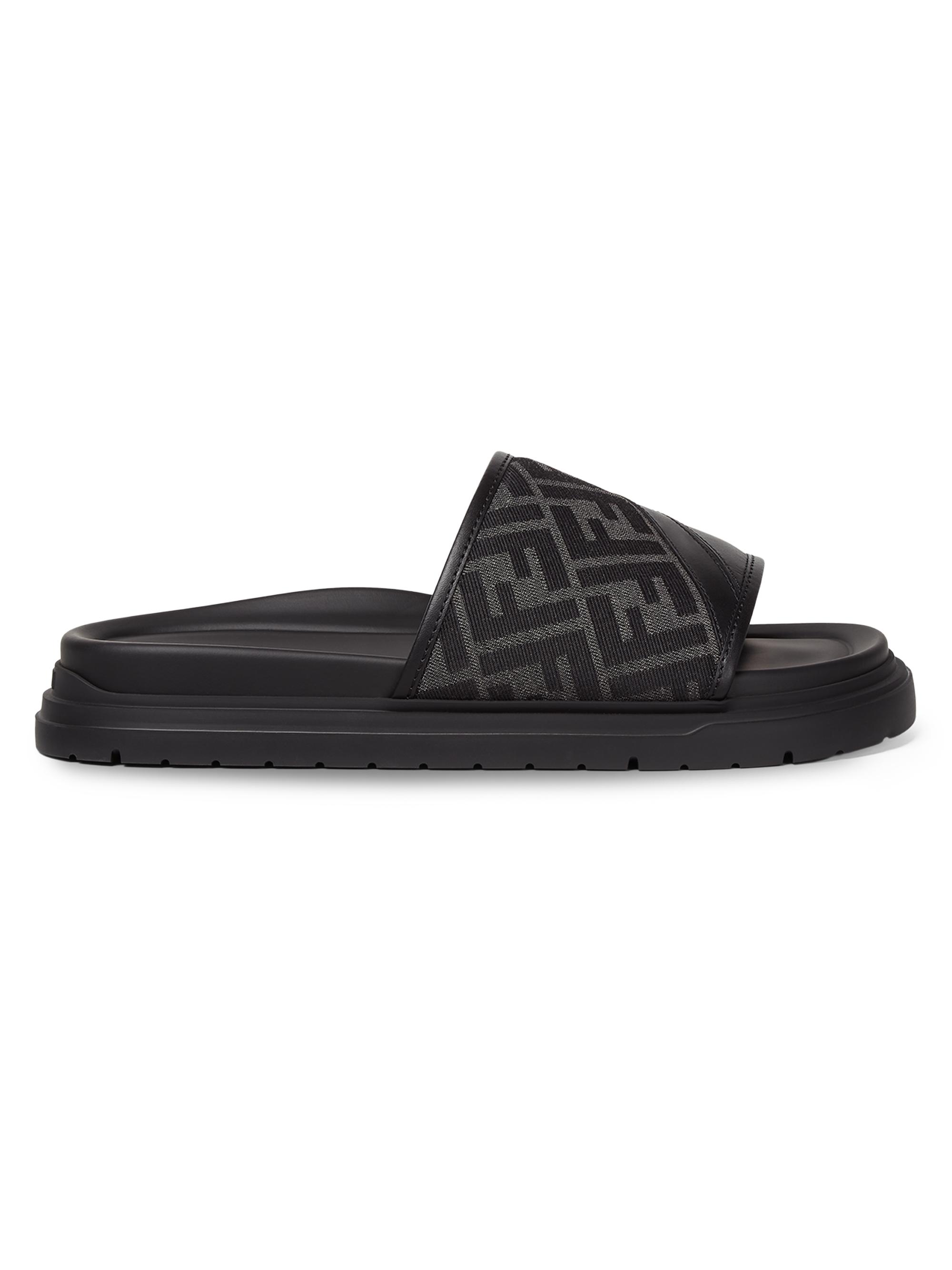 Fendi Men's FF Jacquard Diagonal Slide Sandals - Grigio Nero