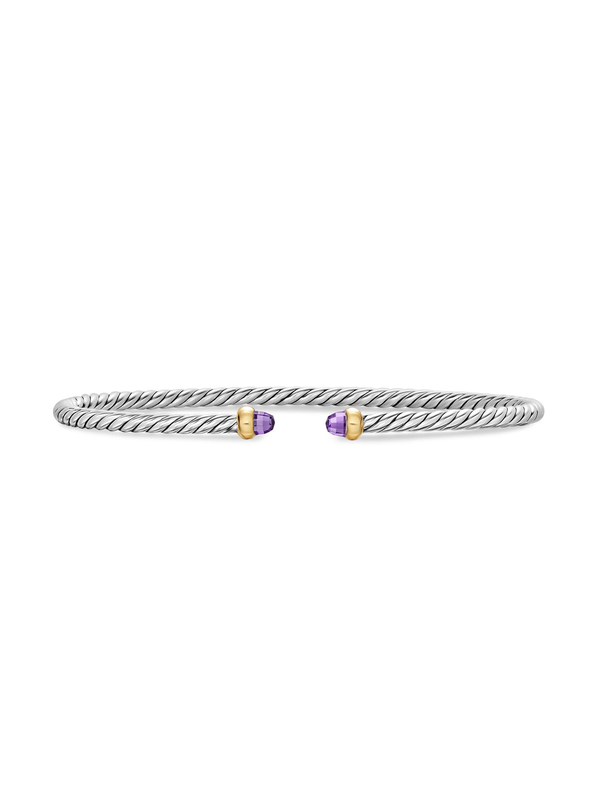 David Yurman Women's Micro Cable Flex Bracelet in Sterling Silver - Amethyst