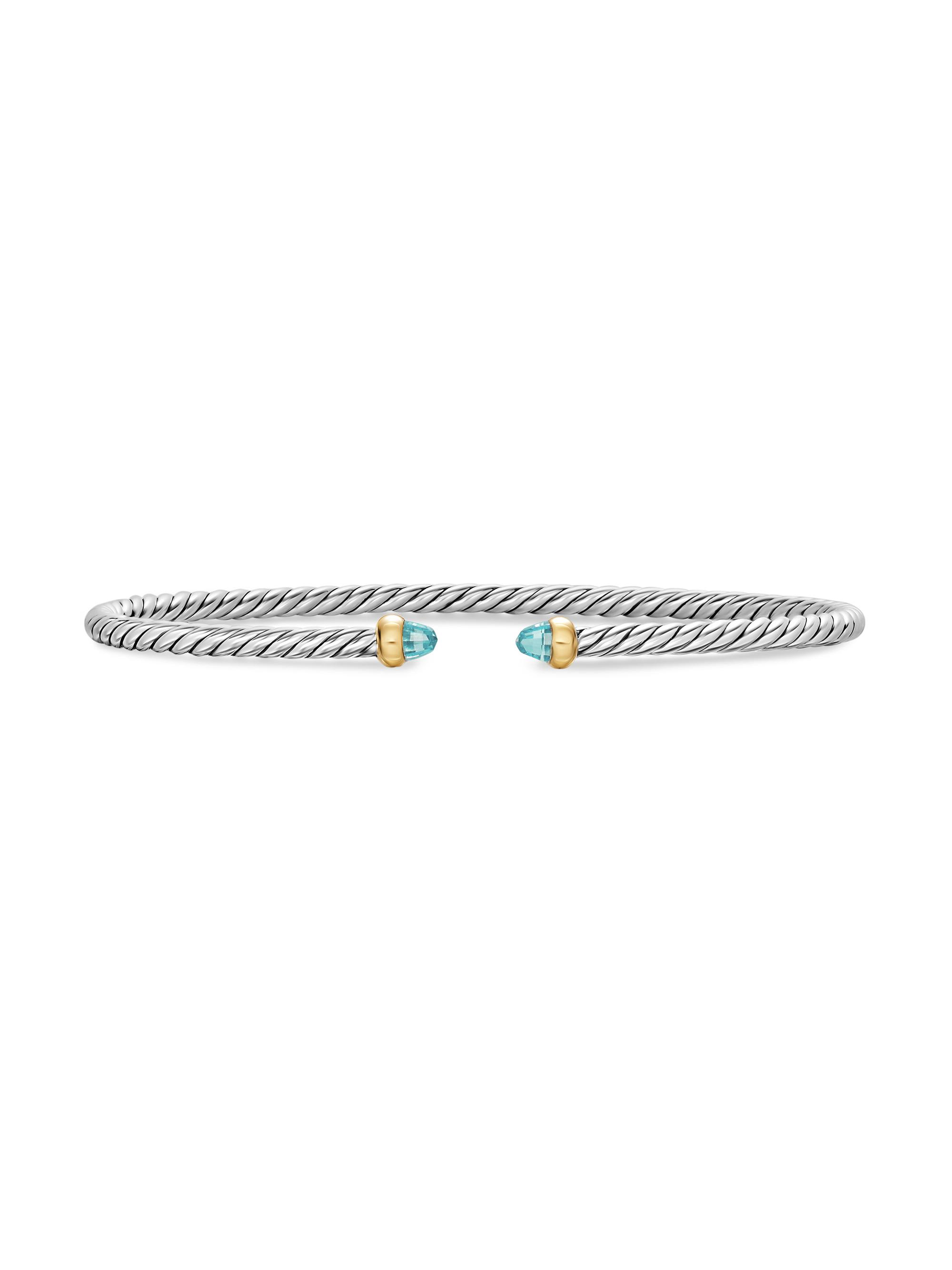 David Yurman Women's Micro Cable Flex Bracelet in Sterling Silver - Aquamarine