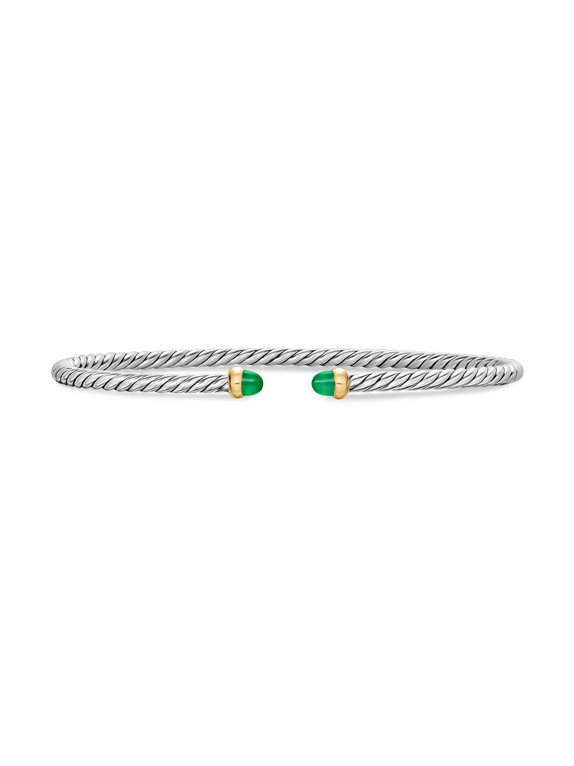 David Yurman Women's Micro Cable Flex Bracelet in Sterling Silver - Emerald