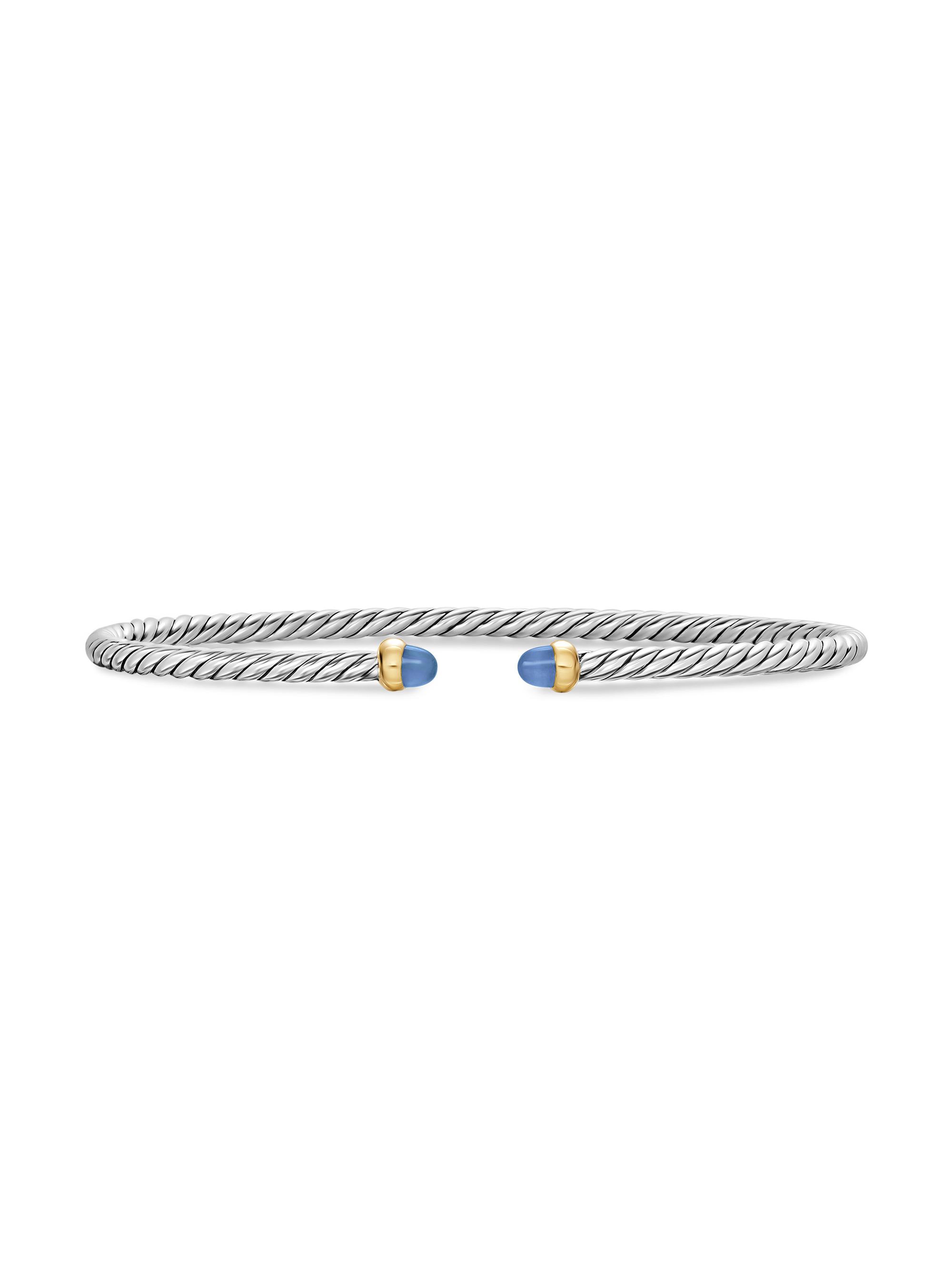 David Yurman Women's Micro Cable Flex Bracelet in Sterling Silver - Light Blue Sapphire