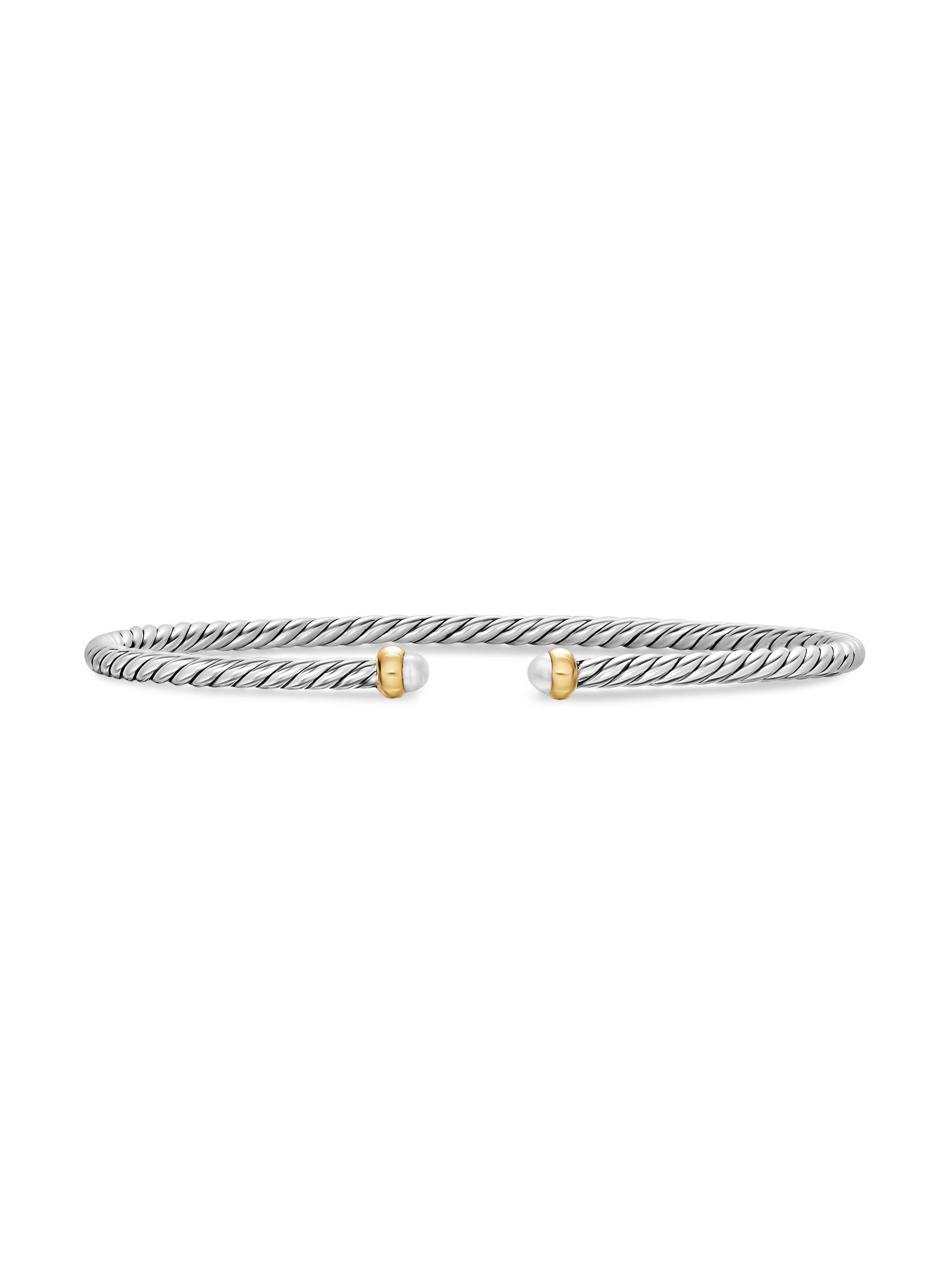 David Yurman Women's Micro Cable Flex Bracelet in Sterling Silver - Pearl