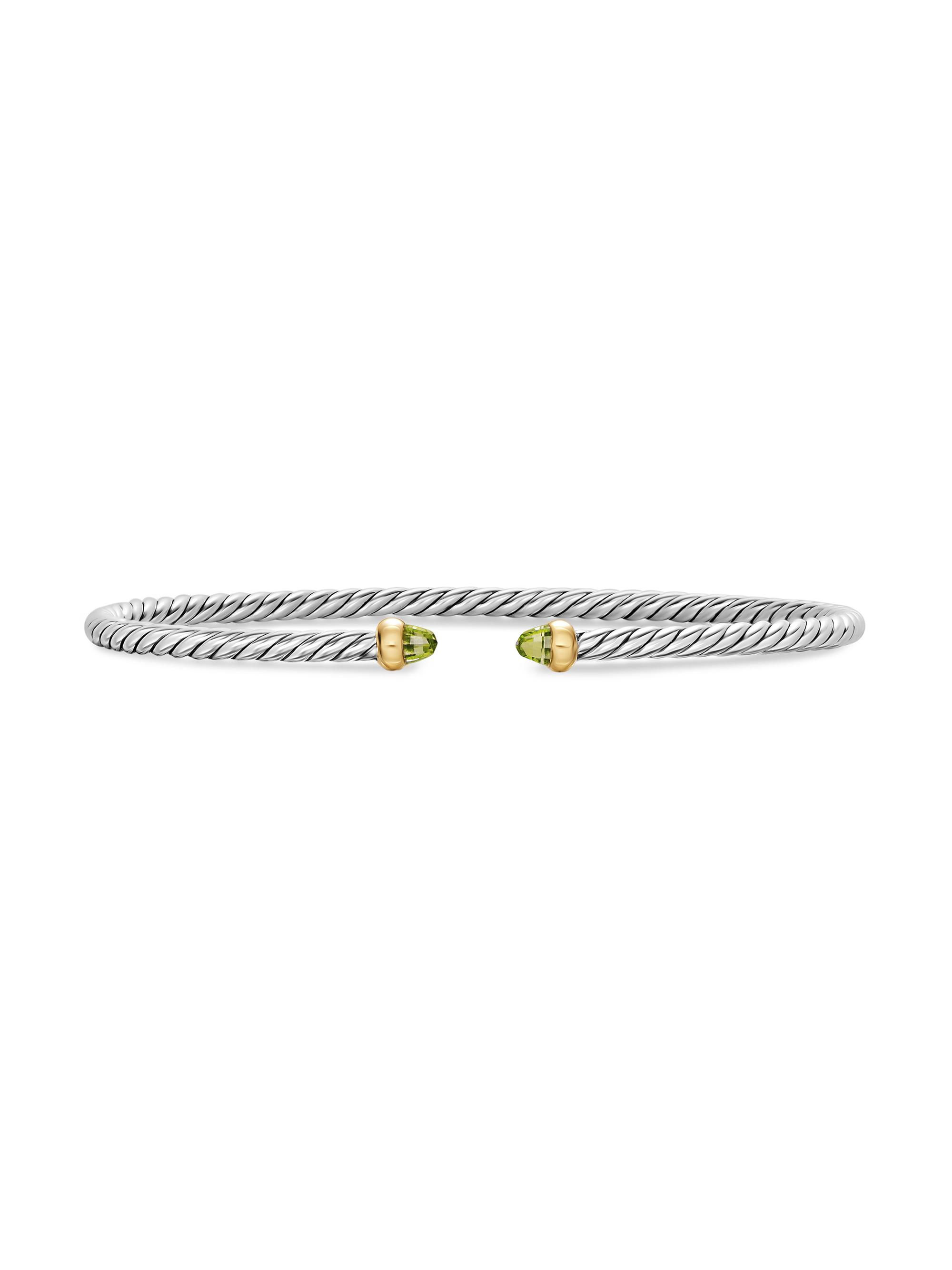 David Yurman Women's Micro Cable Flex Bracelet in Sterling Silver - Peridot