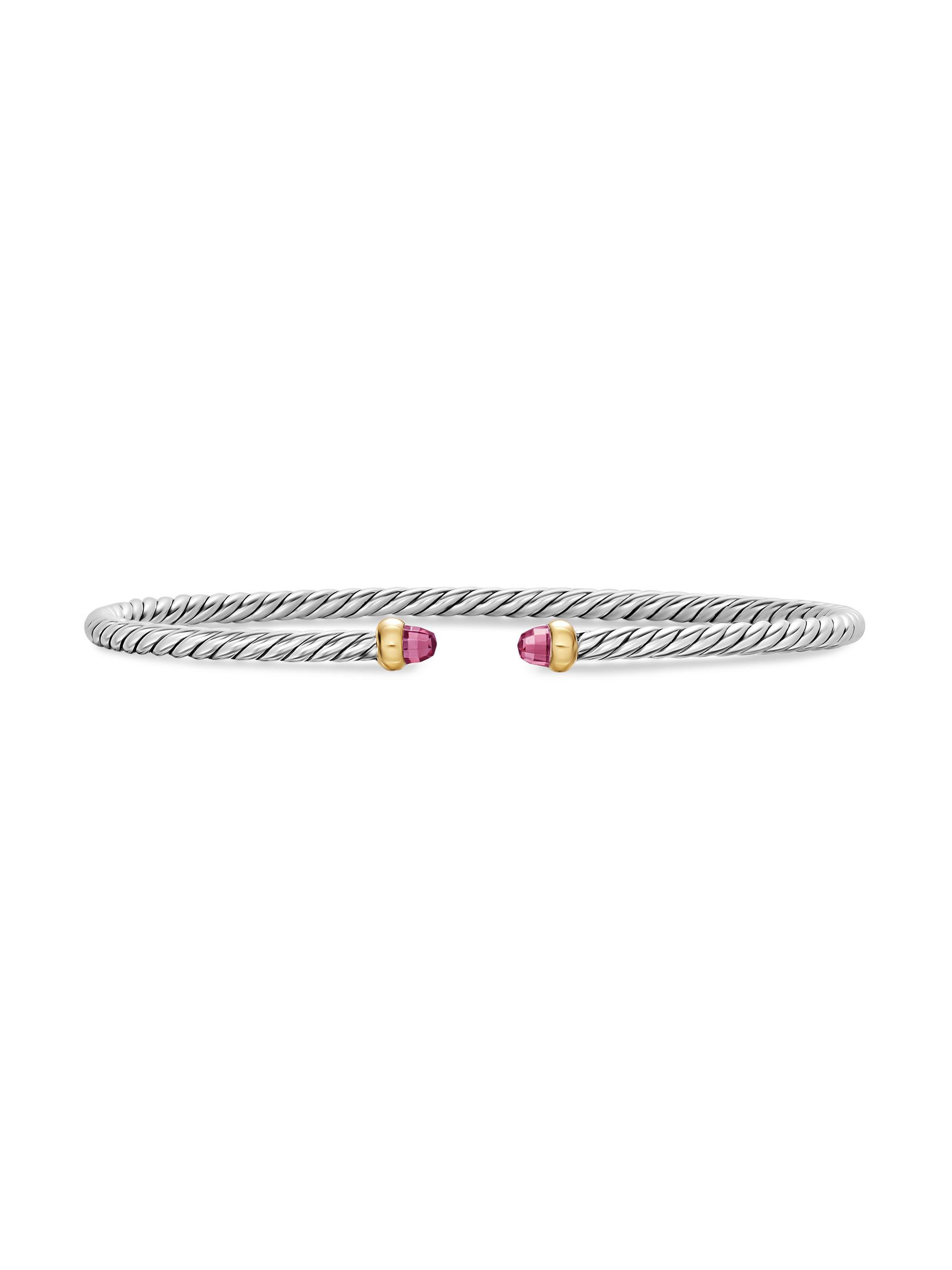 David Yurman Women's Micro Cable Flex Bracelet in Sterling Silver - Pink Tourmaline