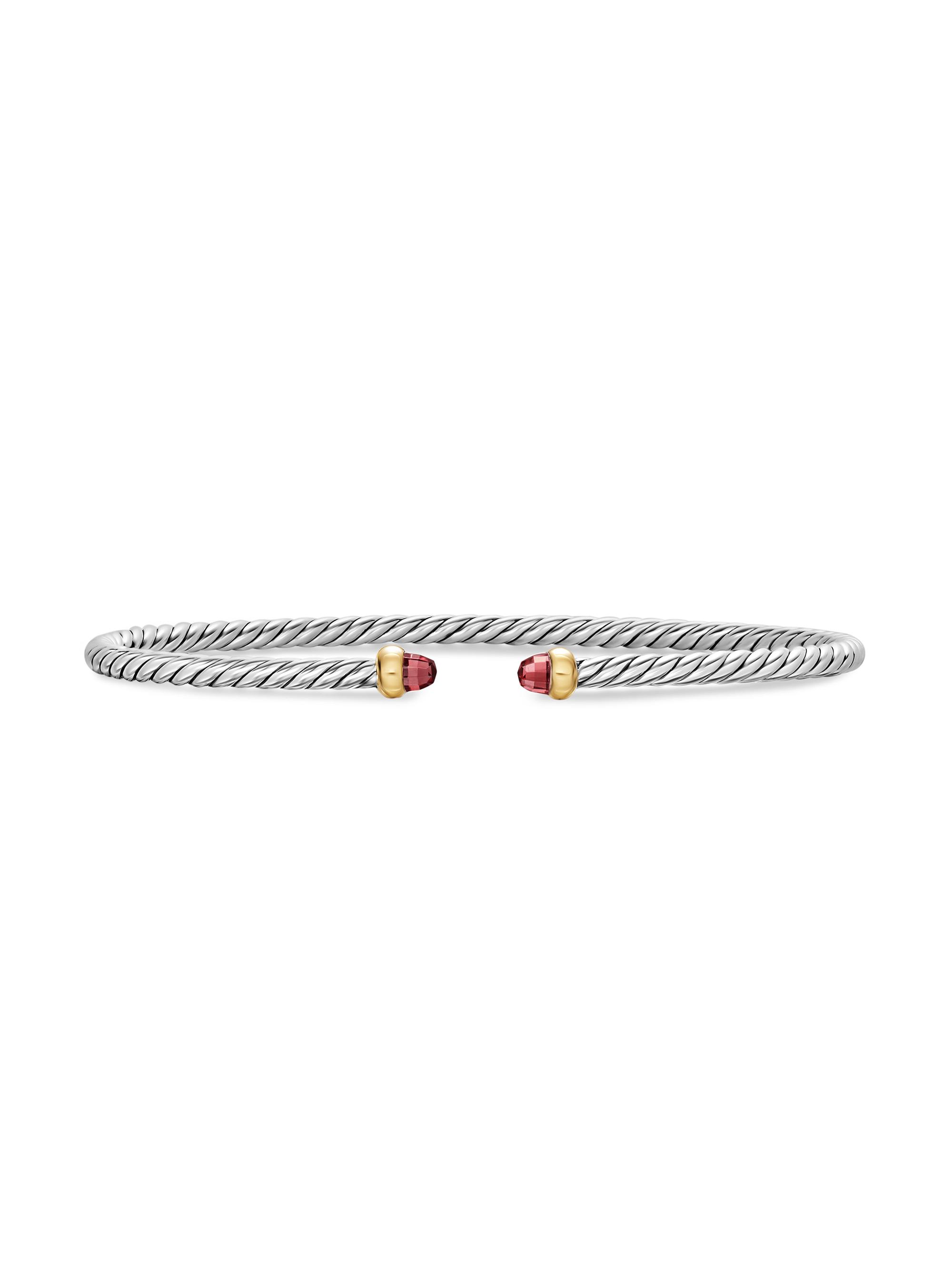 David Yurman Women's Micro Cable Flex Bracelet in Sterling Silver - Rhodolite Garnet