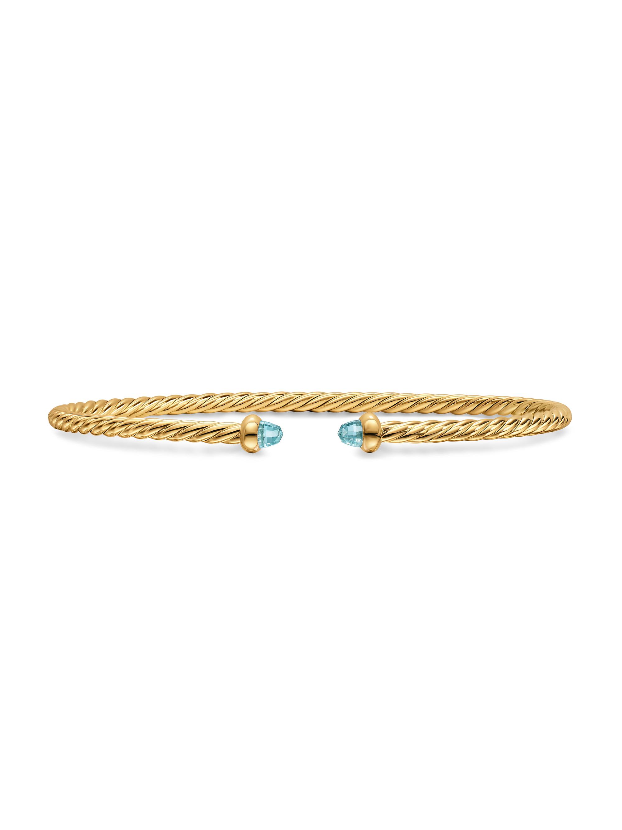David Yurman Women's Micro Cablespira Flex Bracelet in 18K Yellow Gold - Aquamarine