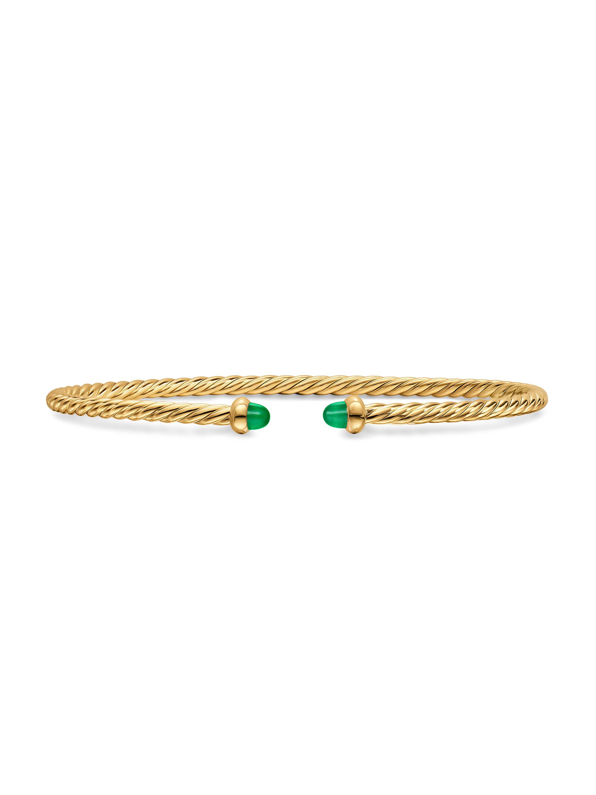 David Yurman Women's Micro Cablespira Flex Bracelet in 18K Yellow Gold - Emerald