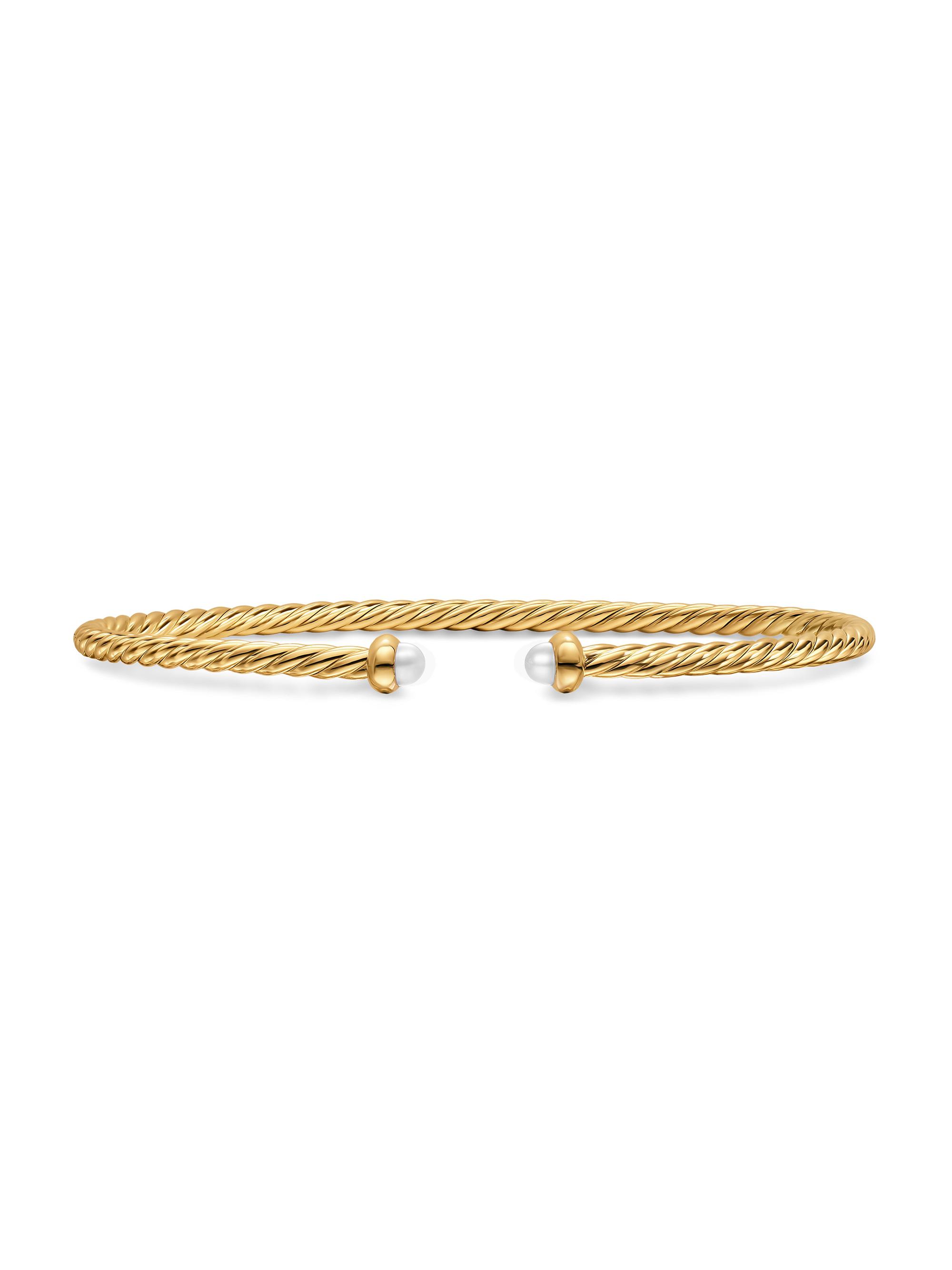 David Yurman Women's Micro Cablespira Flex Bracelet in 18K Yellow Gold - Pearl