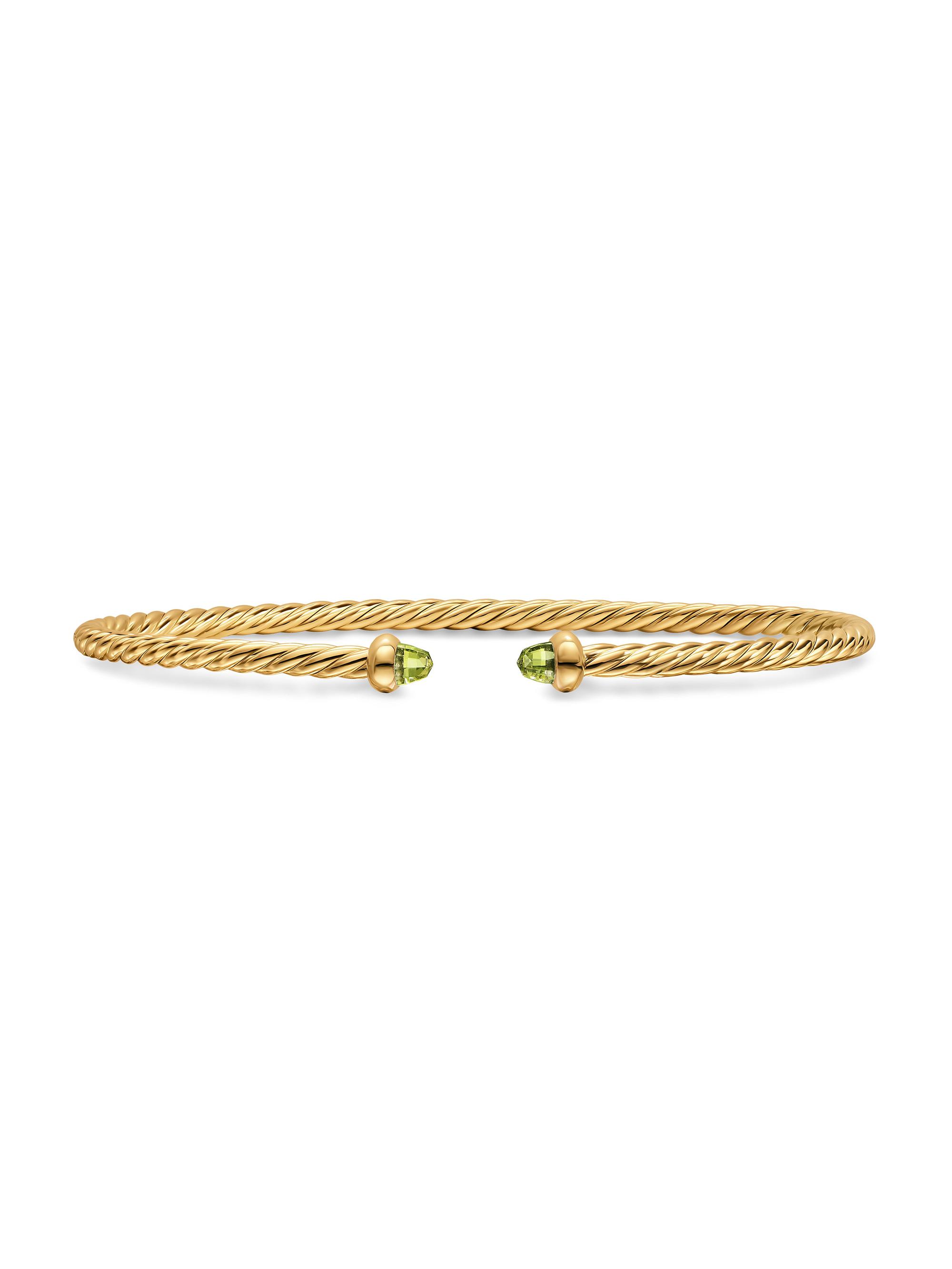 David Yurman Women's Micro Cablespira Flex Bracelet in 18K Yellow Gold - Peridot