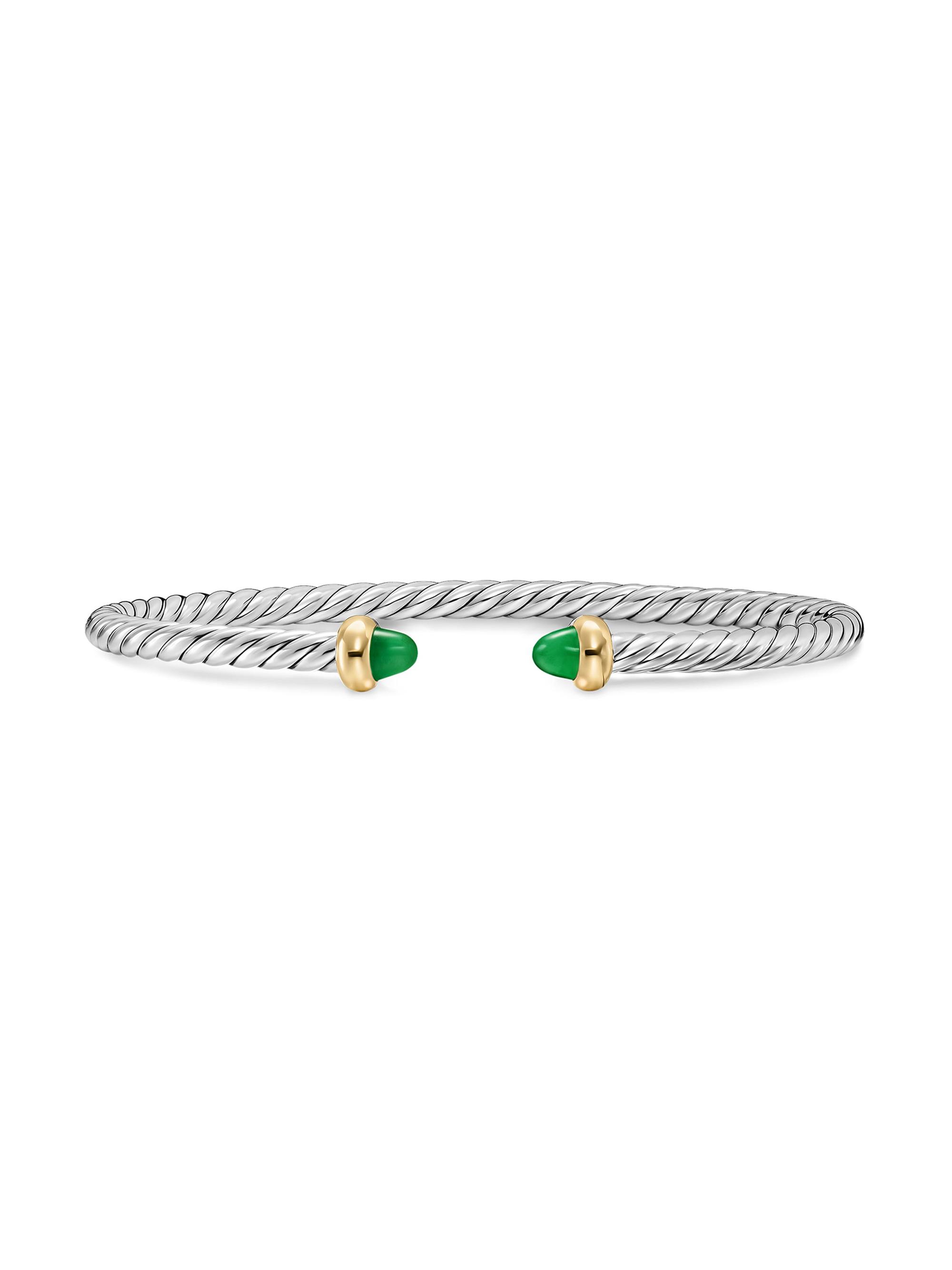David Yurman Women's Micro Cable Flex Teen Bracelet in Sterling Silver - Emerald