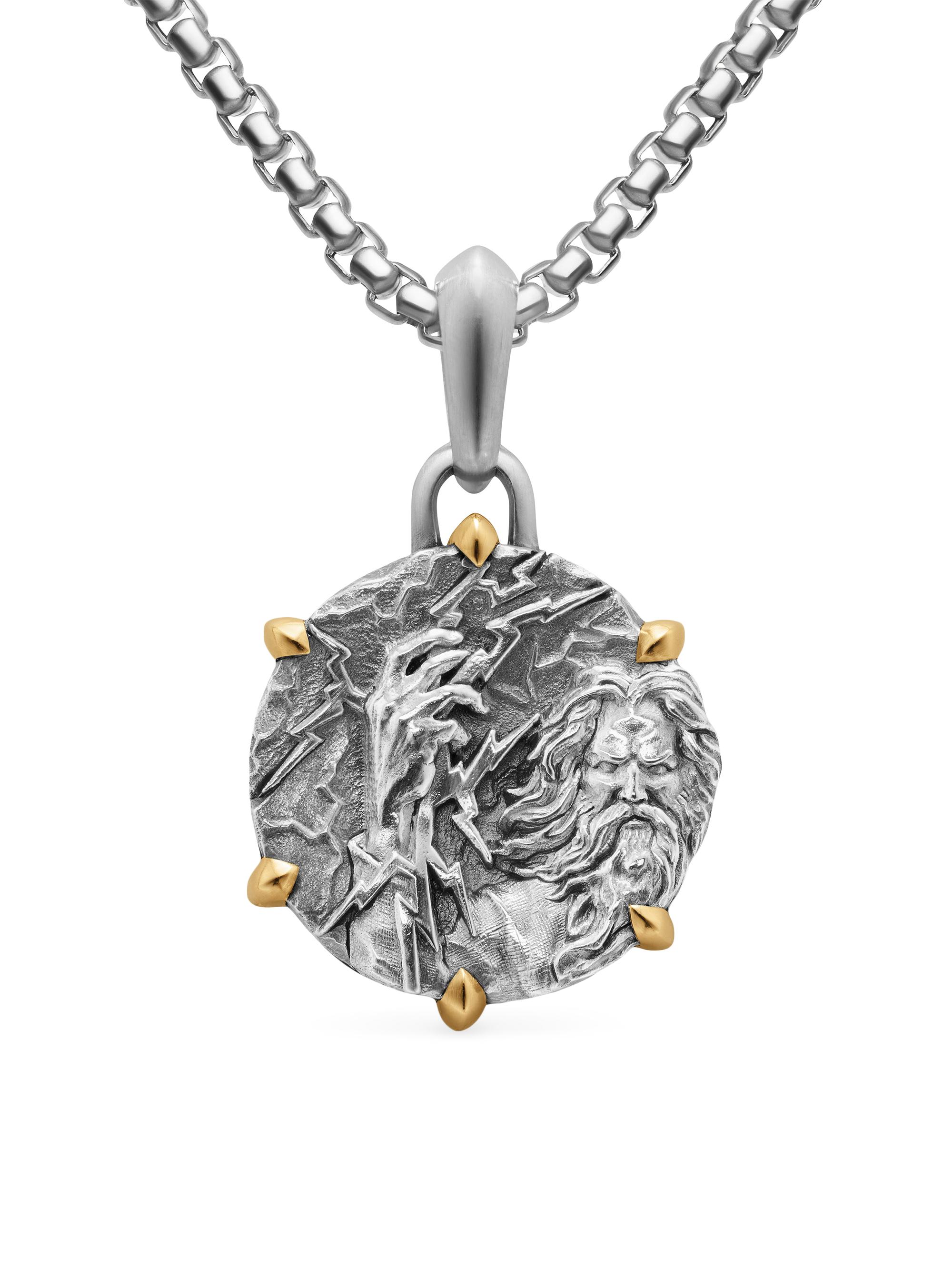 David Yurman Men's Zeus Amulet in Sterling Silver with 18K Yellow Gold, 26.4MM - Silver