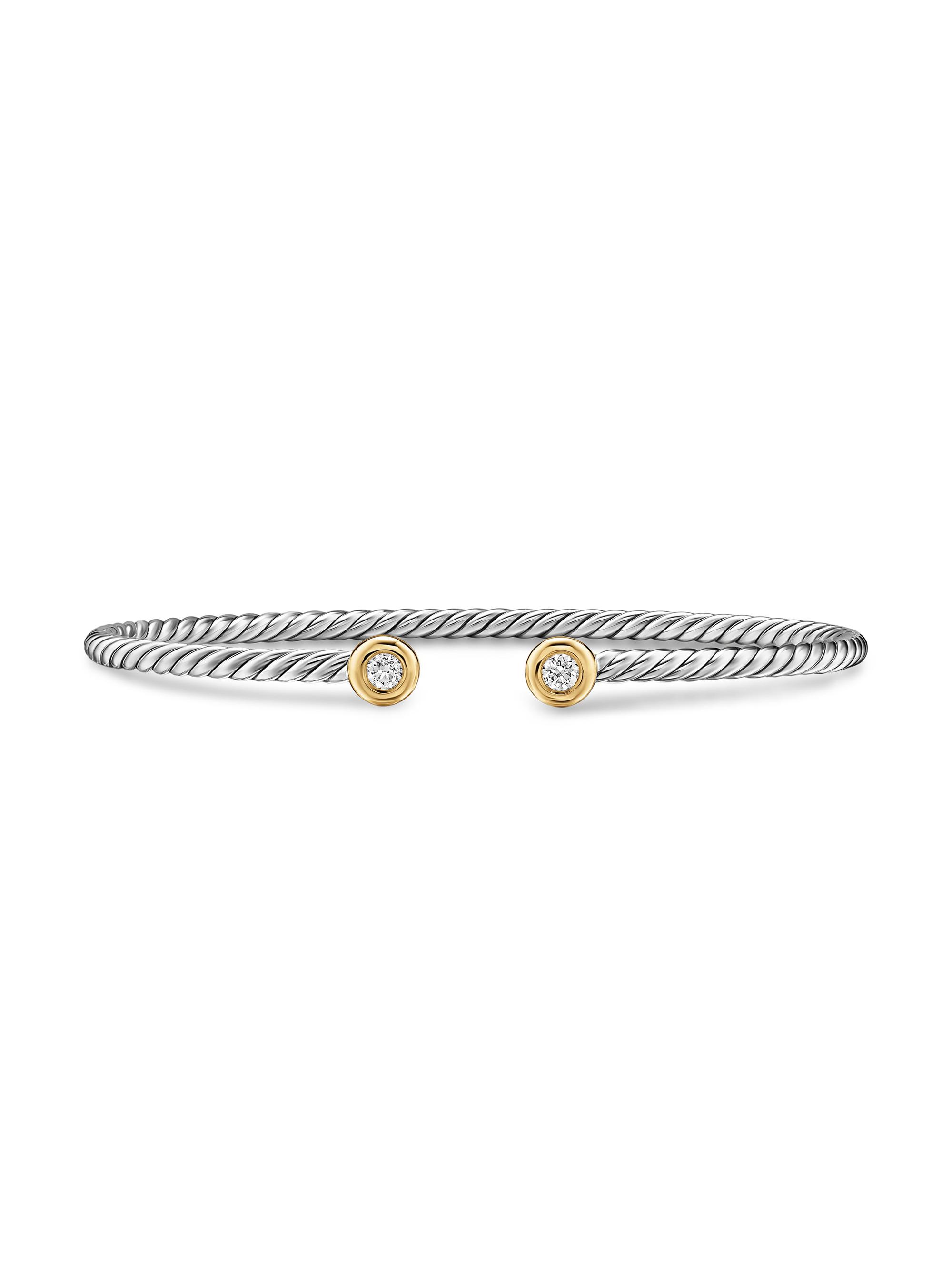 David Yurman Women's Micro Cable Flex Round Bracelet in Sterling Silver - Diamond