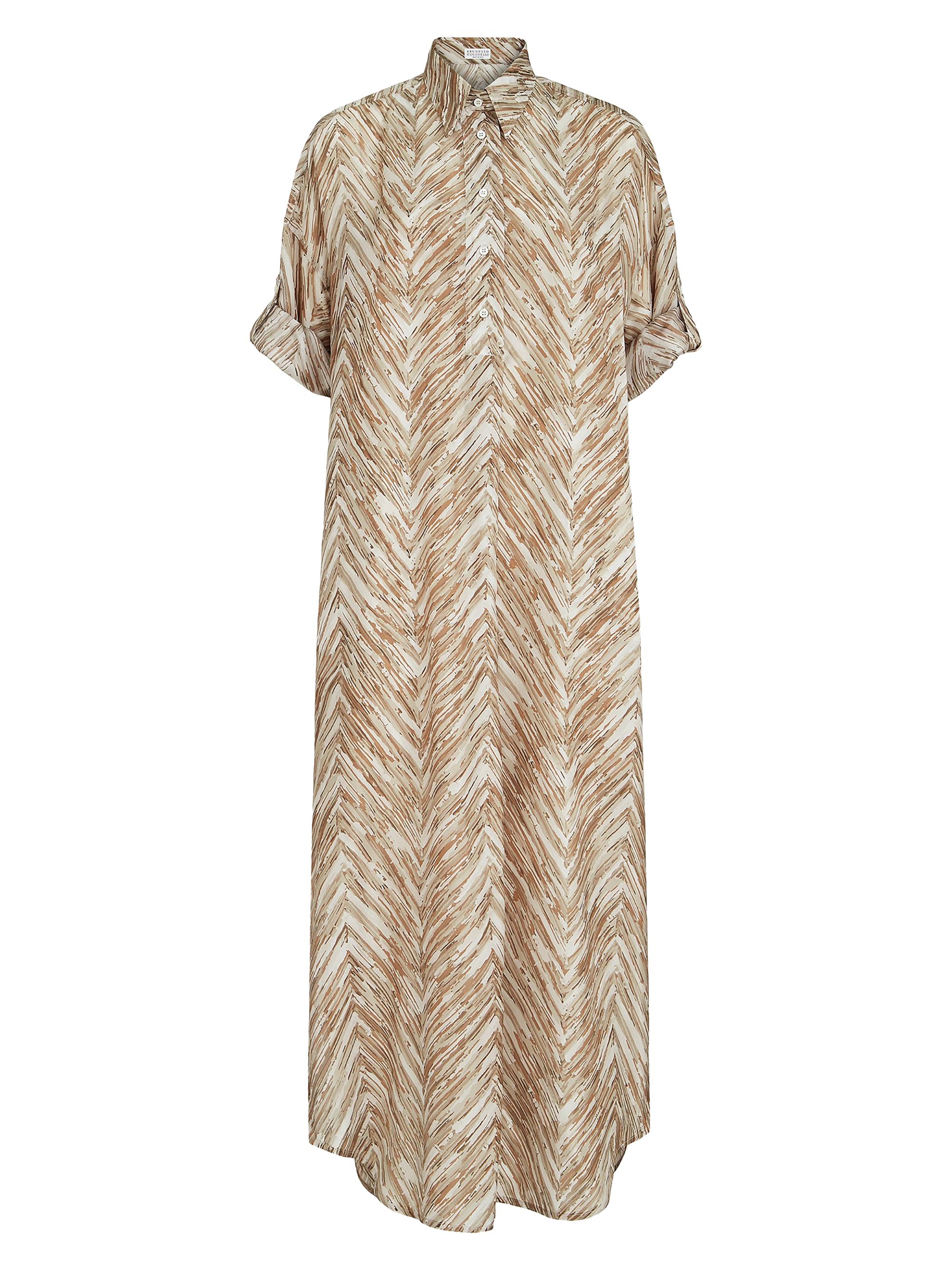 Brunello Cucinelli Women's Silk Chevron Print Pongee Dress - Beige