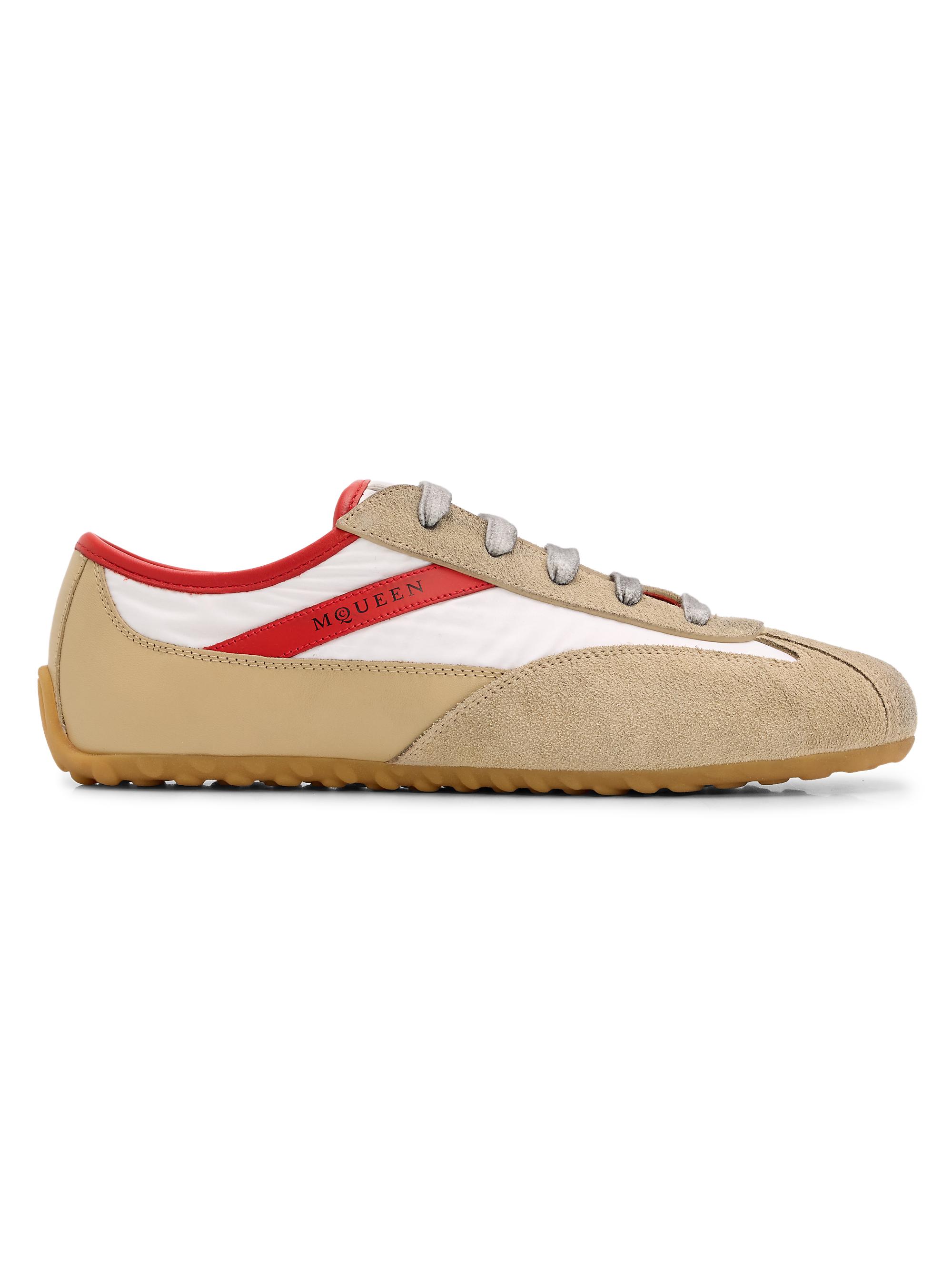 McQueen Women's Boxe Colorblocked Leather & Suede Low-Top Sneakers - White Beige Lipstick