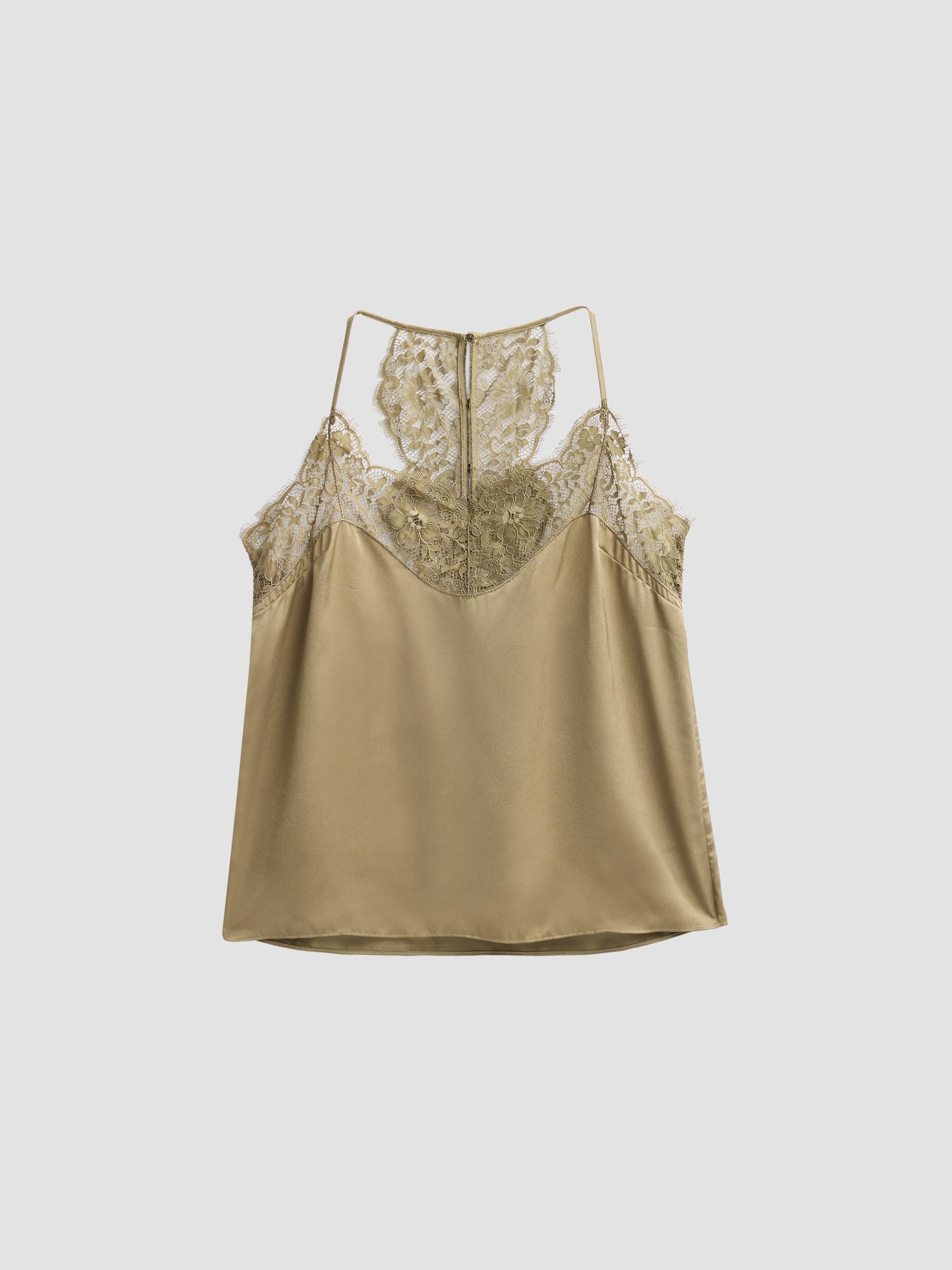 ba & sh Women's Corina Satin Lace-Back Tank - Kaki - Size Large