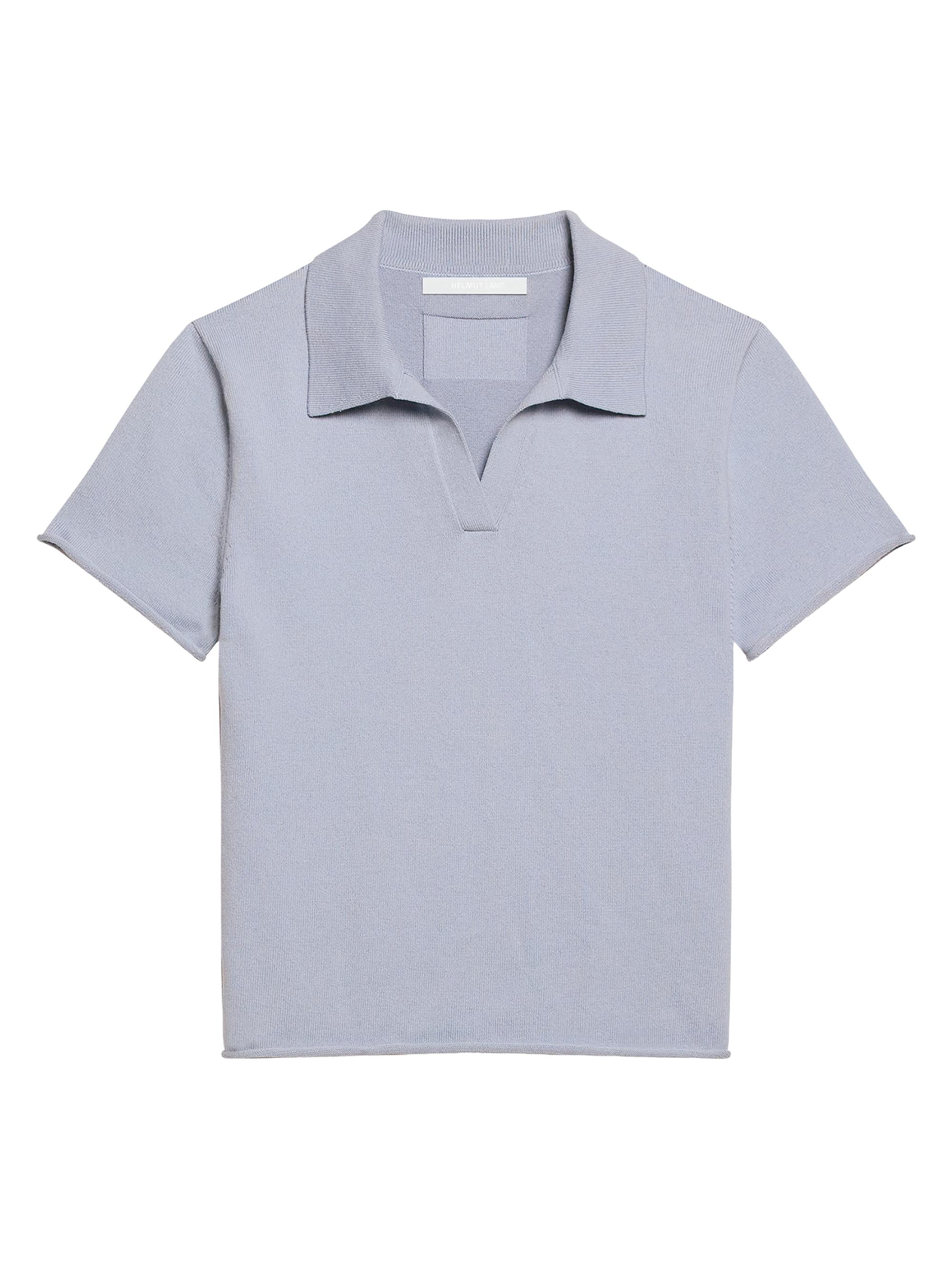 Helmut Lang Women's Cotton Knit Shrunken Polo Sweater - Pale Blue | Thumbnail 9