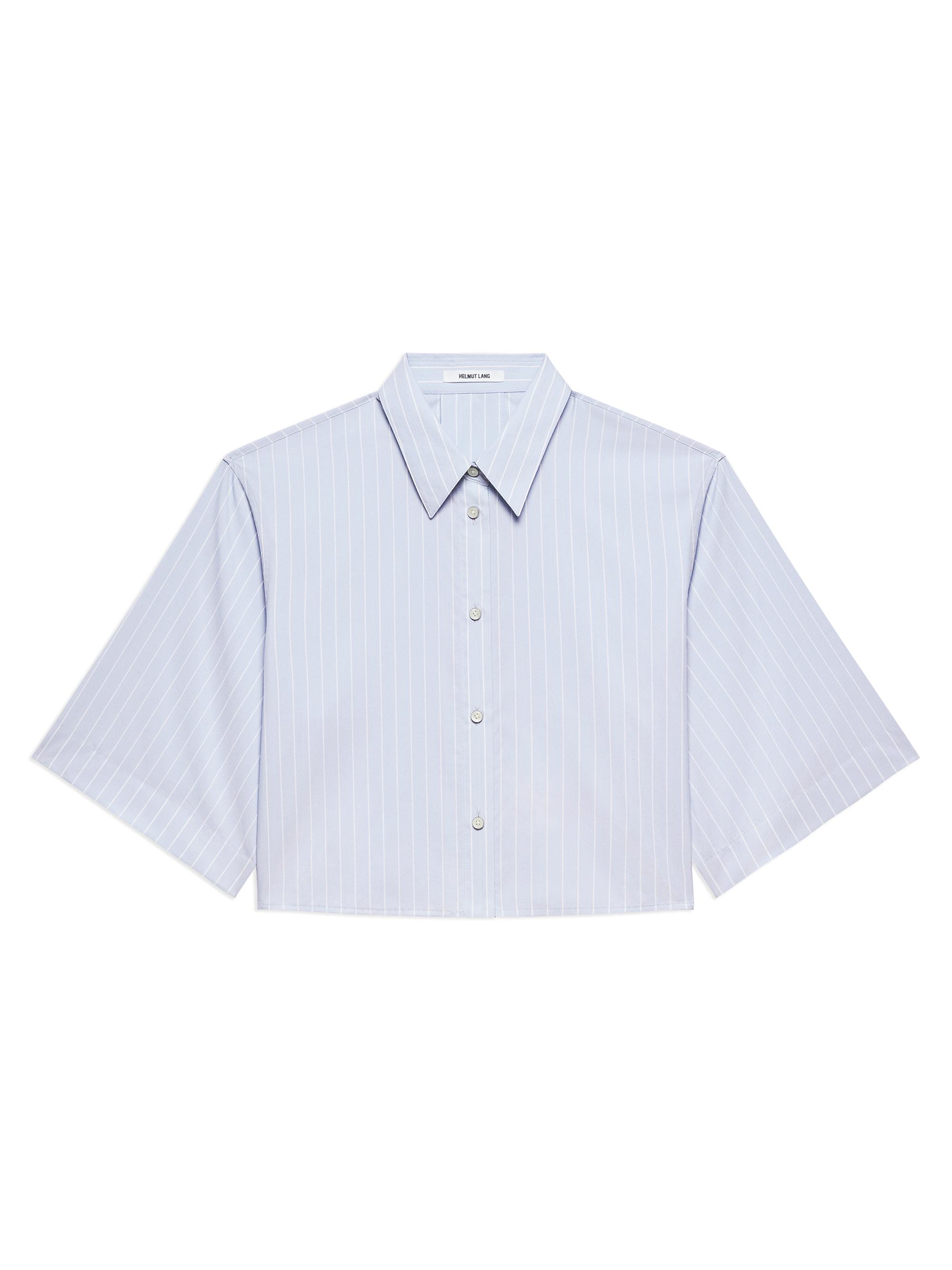 Helmut Lang Women's Striped Cotton-Blend Crop Trench Shirt - Light Blue Multi