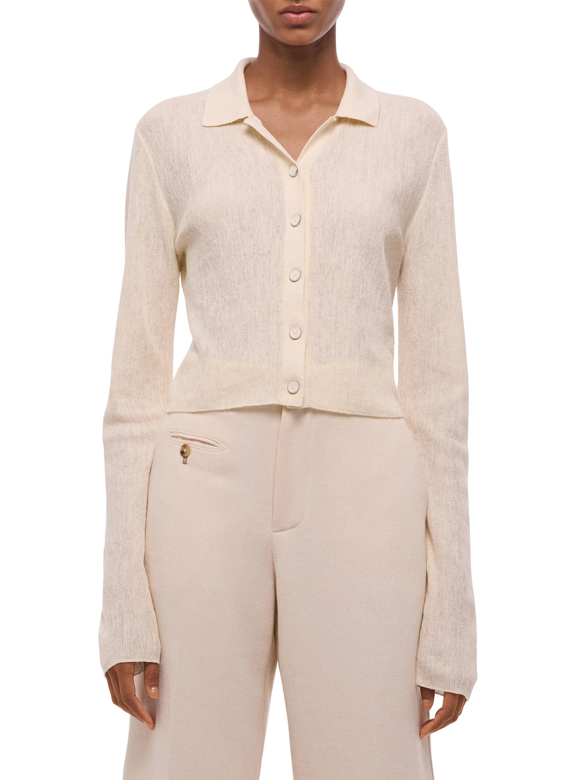 Helmut Lang Women's Raw Edge Linen-Blend Knit Cardigan - | Thumbnail 3