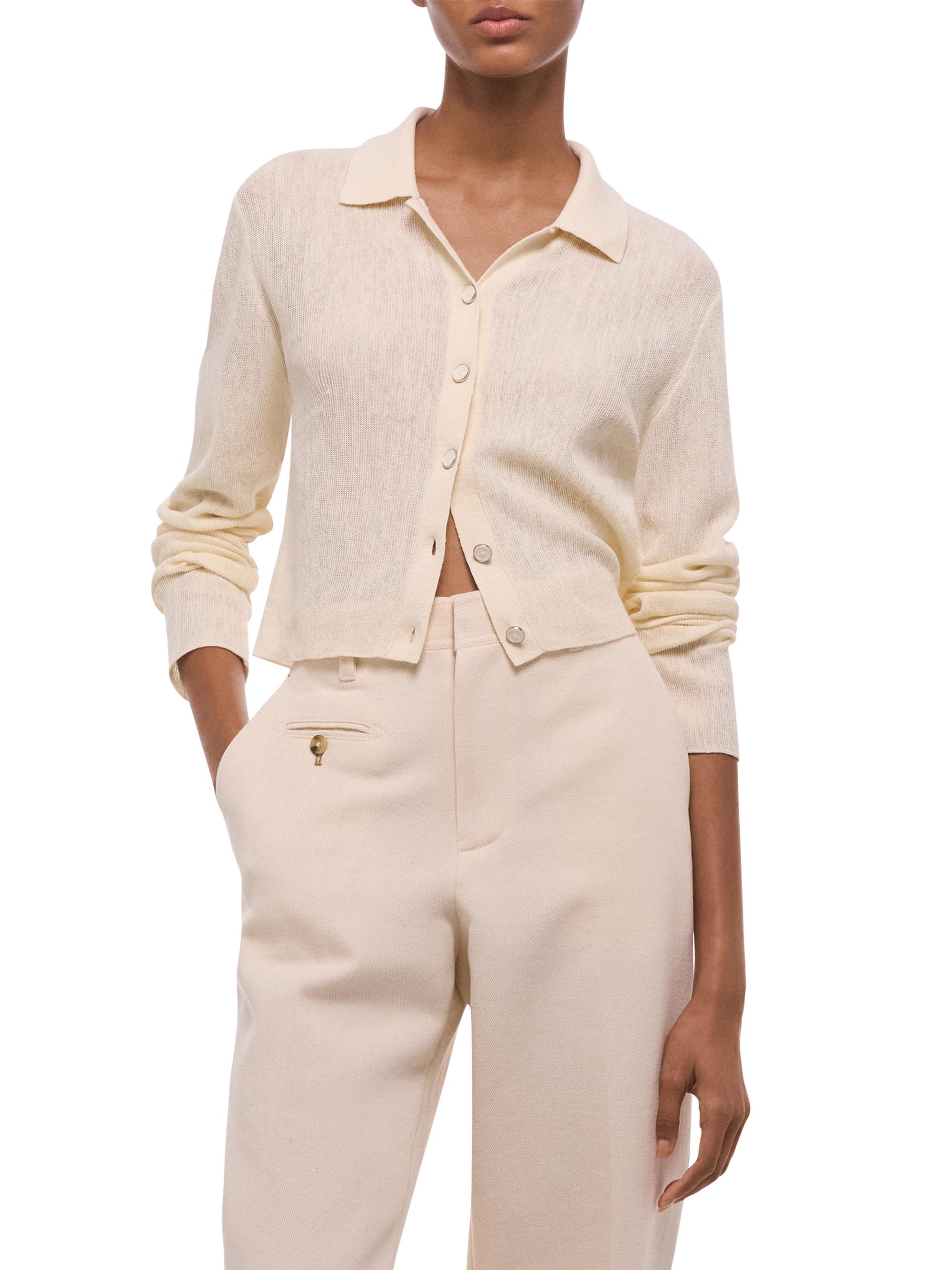 Helmut Lang Women's Raw Edge Linen-Blend Knit Cardigan - | Thumbnail 6