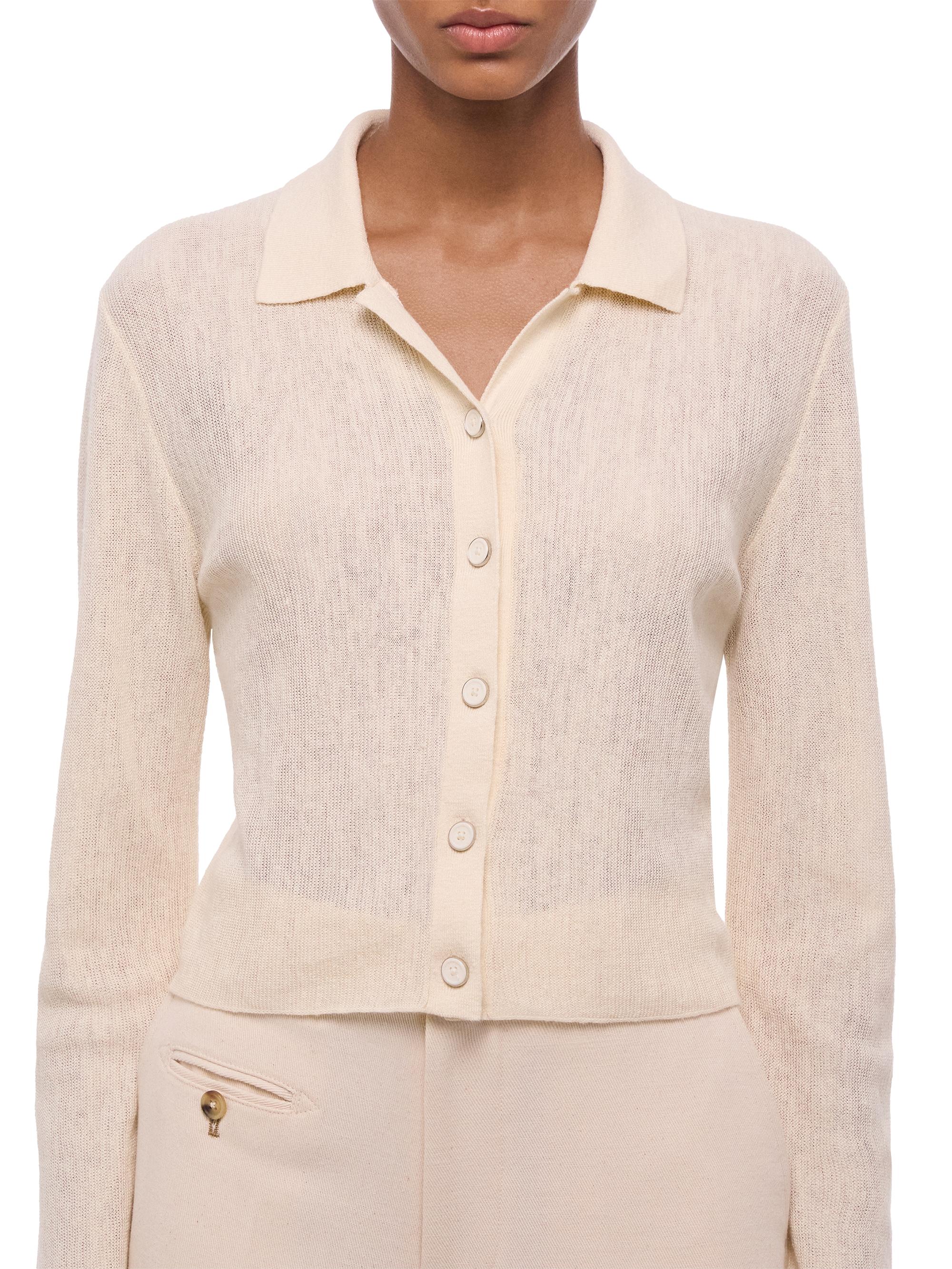 Helmut Lang Women's Raw Edge Linen-Blend Knit Cardigan - | Thumbnail 7