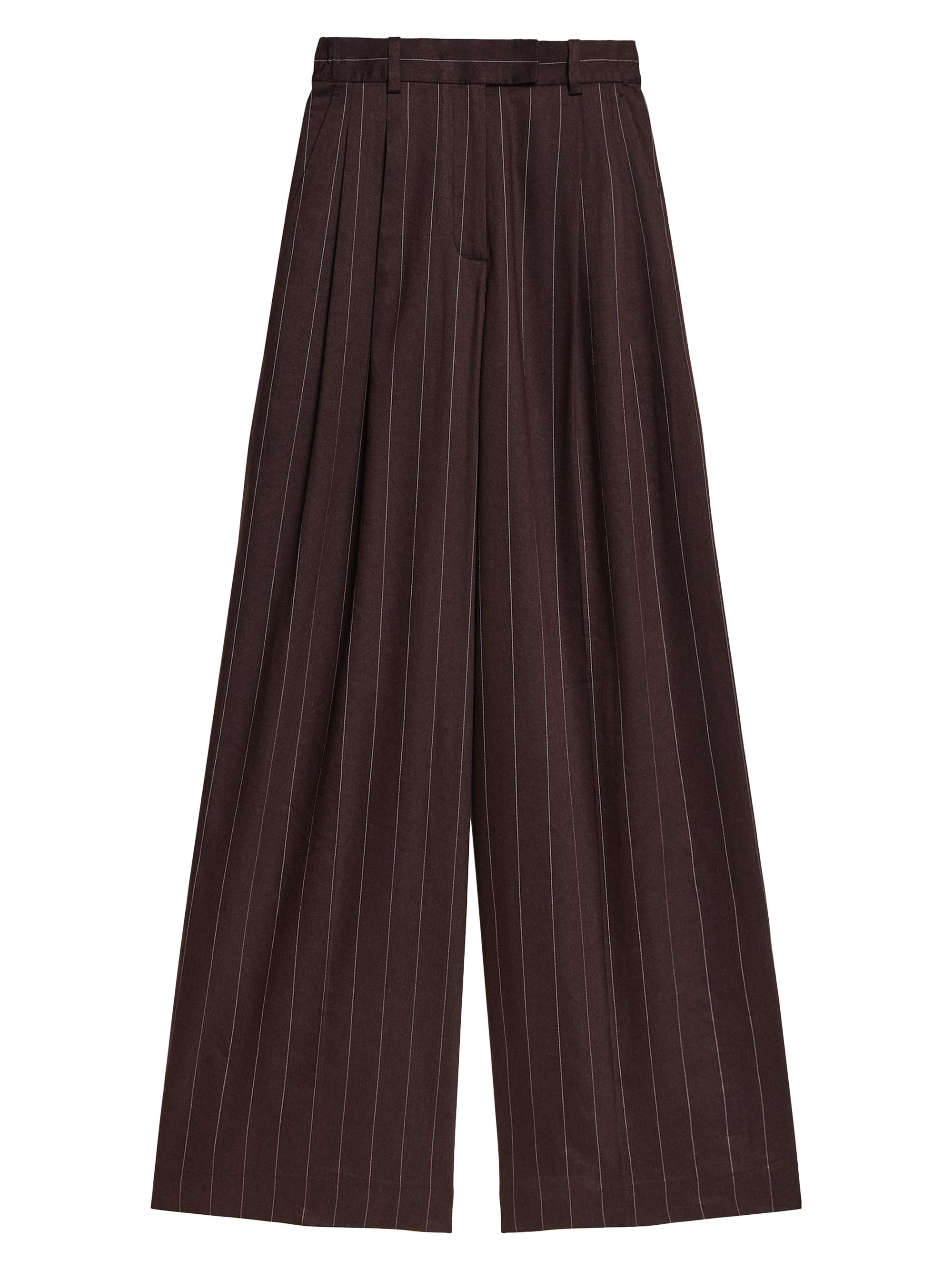 Helmut Lang Women's Pinstripe Linen-Blend Wide-Leg Pants - Brown Multi