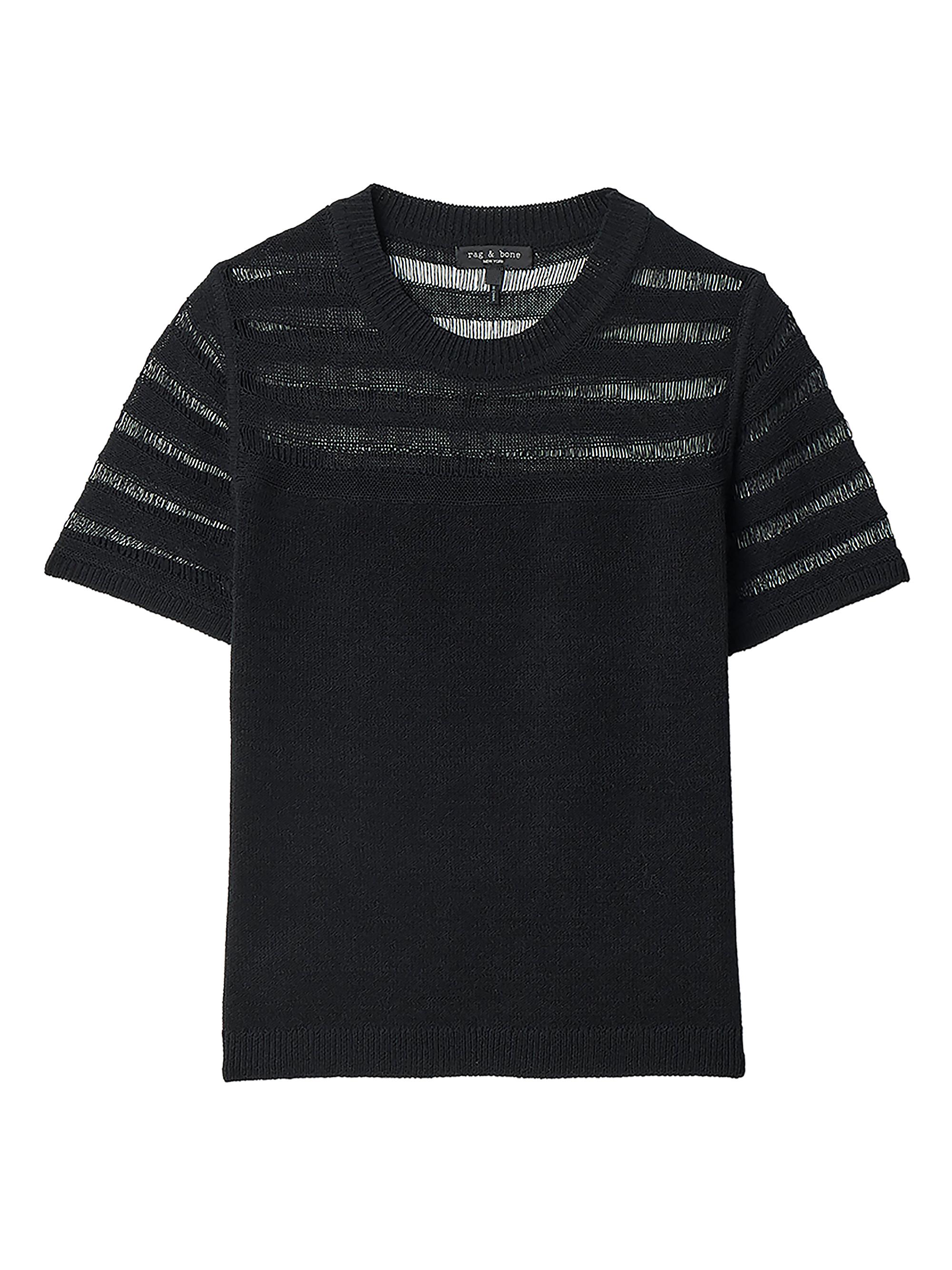 rag & bone Women's Britt Pointelle Short-Sleeve Knit Top - Black | Thumbnail 6