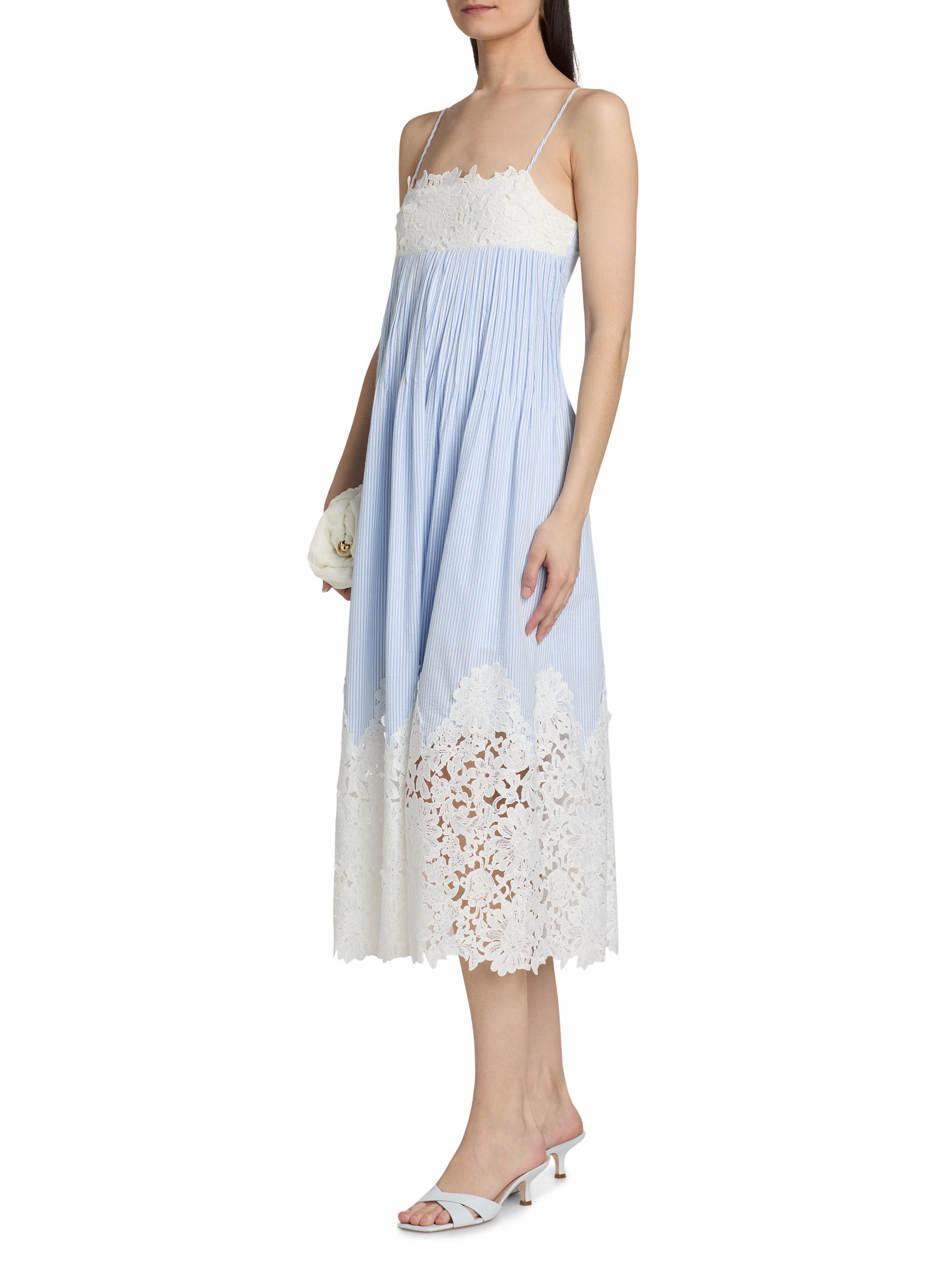 Generation Love Juniper Lace-Trimmed Seersucker Midi-Dress | Saks