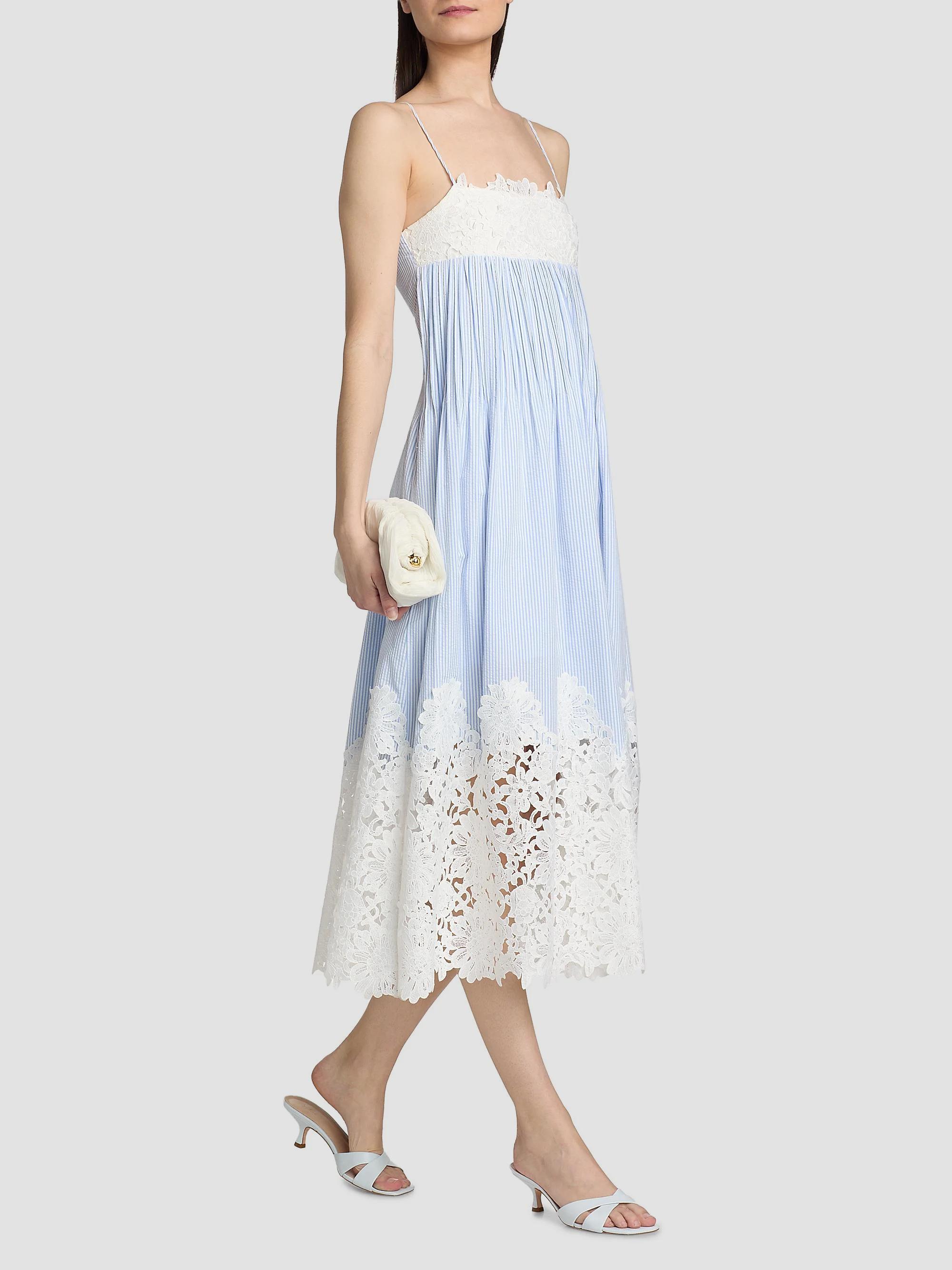 Generation Love Juniper Lace-Trimmed Seersucker Midi-Dress | Saks