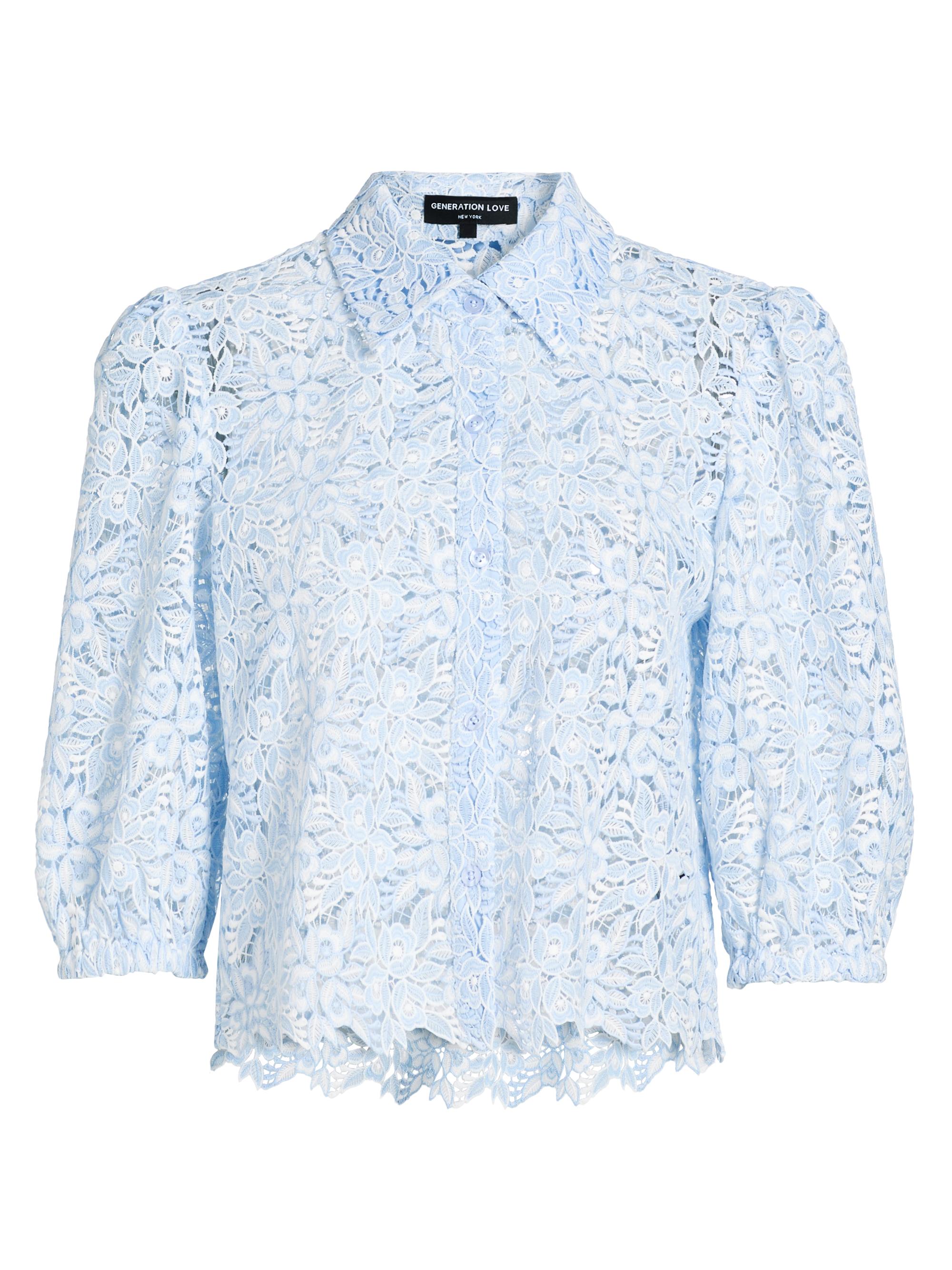 Generation Love Women's Tammy Floral Lace Shirt - Light Blue White