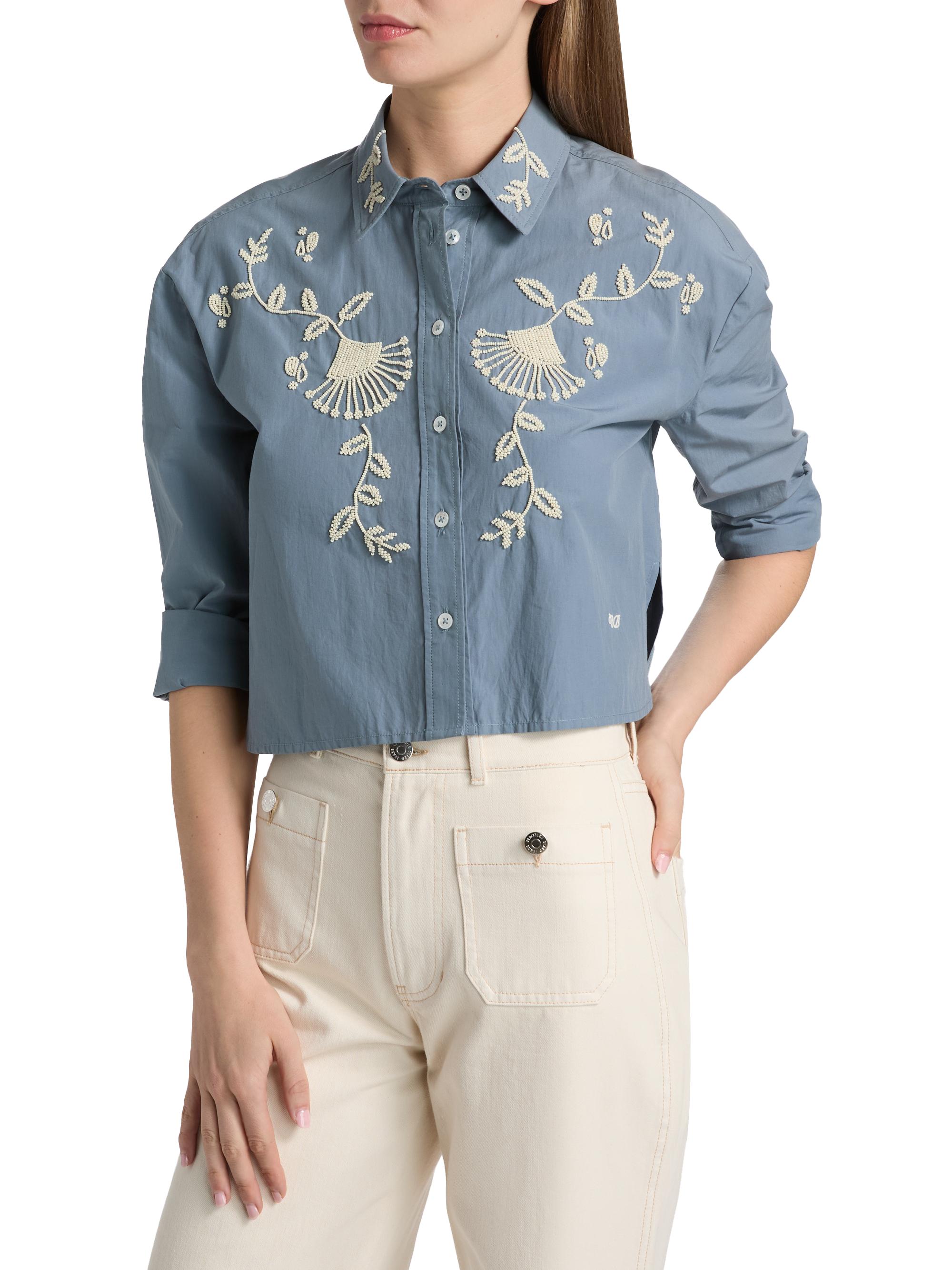 Veronica Beard Women's Aderes Cotton Embroidered Shirt - Blue Steel | Thumbnail 3