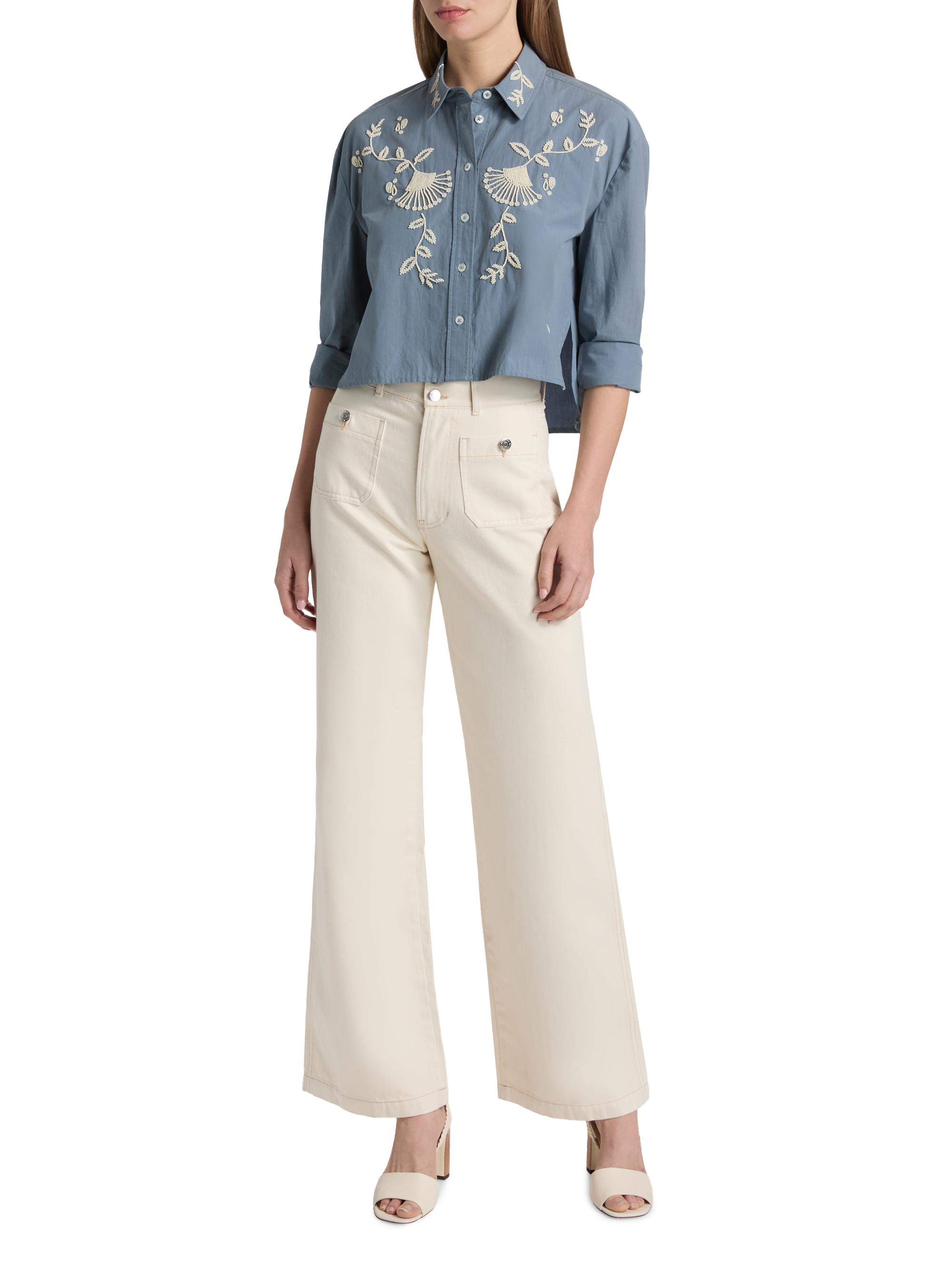 Veronica Beard Women's Aderes Cotton Embroidered Shirt - Blue Steel | Thumbnail 2