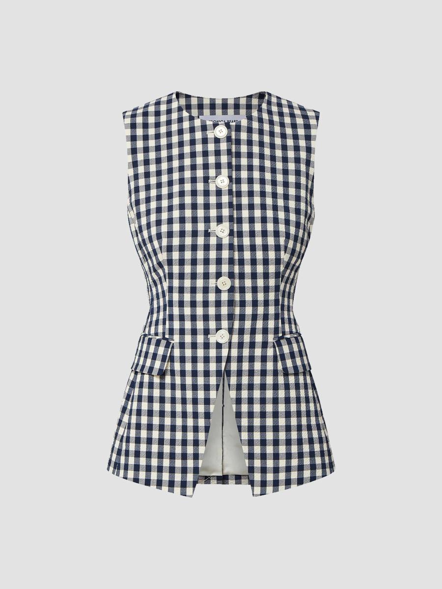 Veronica Beard Lois Gingham Longline Vest | Saks Fifth Avenue