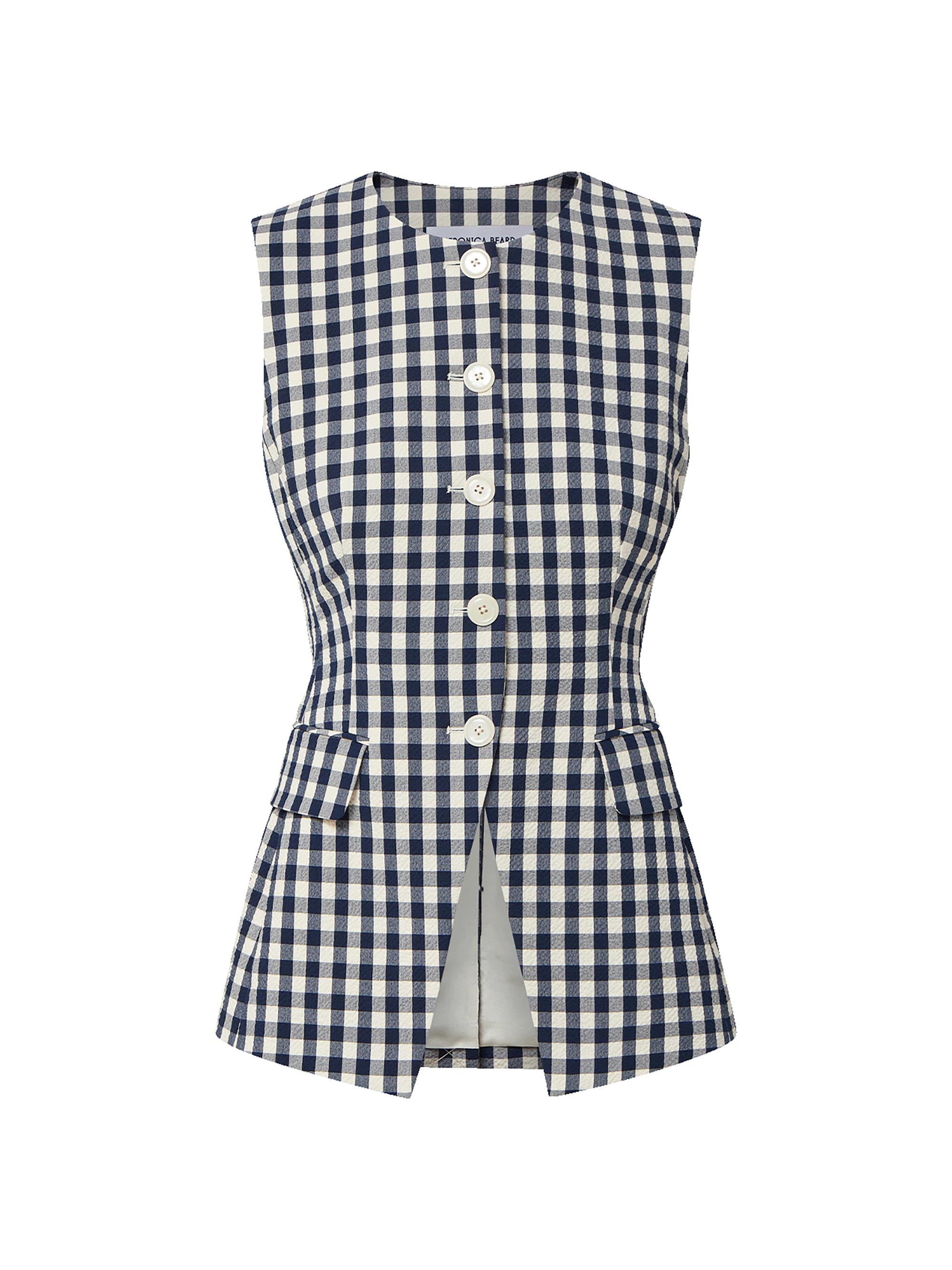 Veronica Beard Women's Lois Gingham Longline Vest - Navy Dove