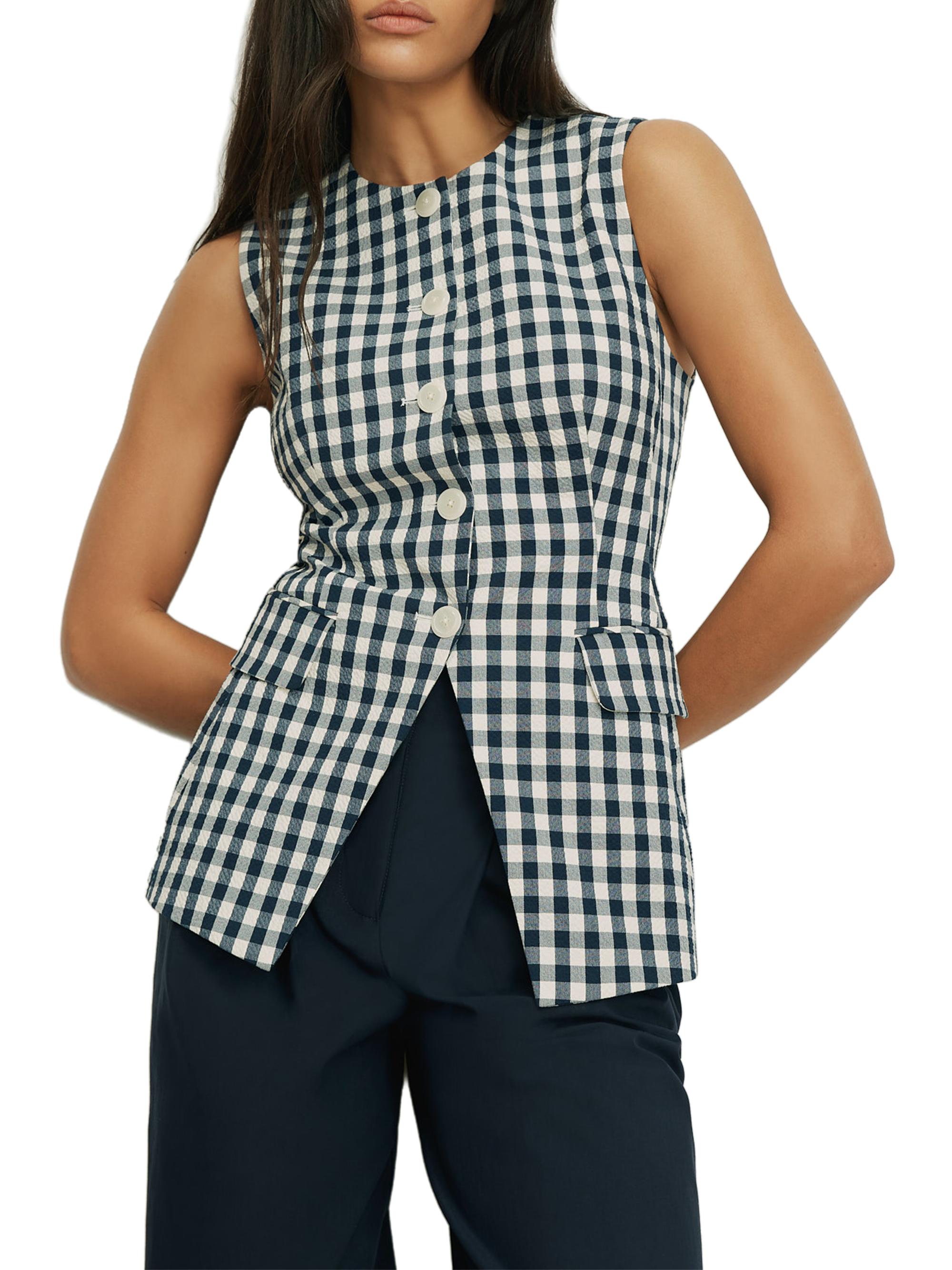 Veronica Beard Women's Lois Gingham Longline Vest - Navy Dove | Thumbnail 3