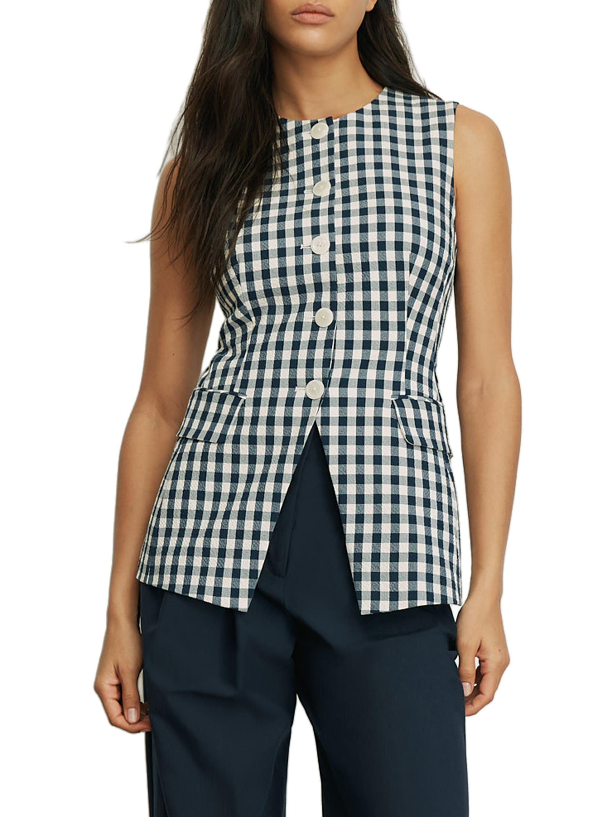 Veronica Beard Women's Lois Gingham Longline Vest - Navy Dove | Thumbnail 4