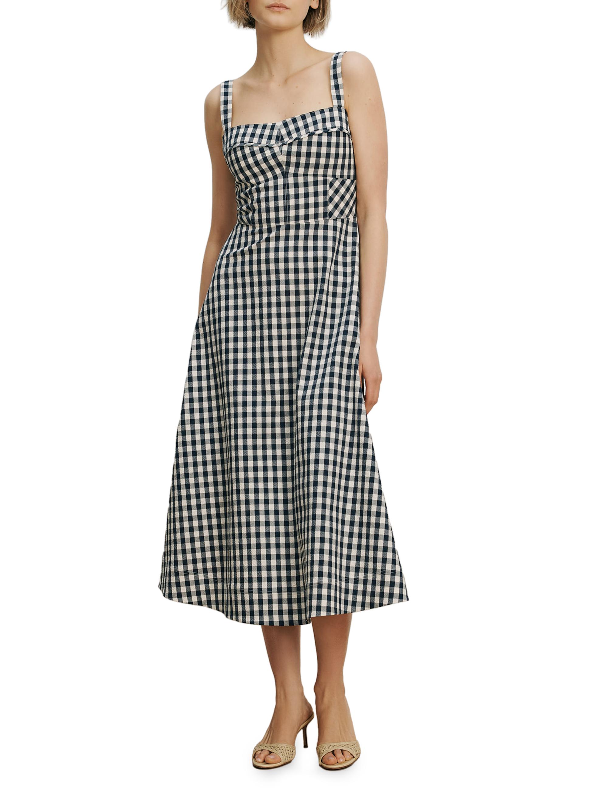 Veronica Beard Women's Aila Gingham Midi-Dress - Navy Dove | Thumbnail 2