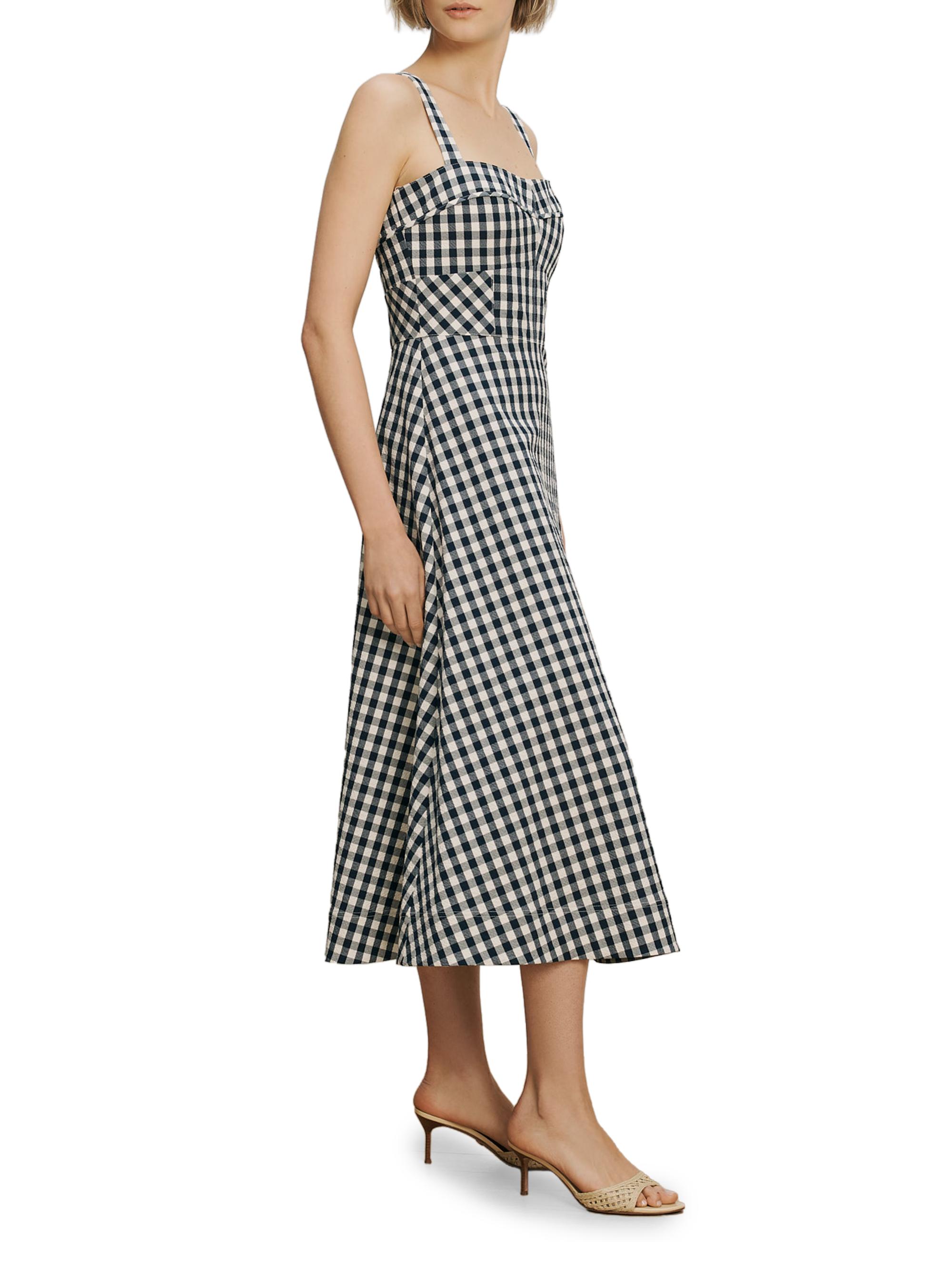 Veronica Beard Women's Aila Gingham Midi-Dress - Navy Dove | Thumbnail 3