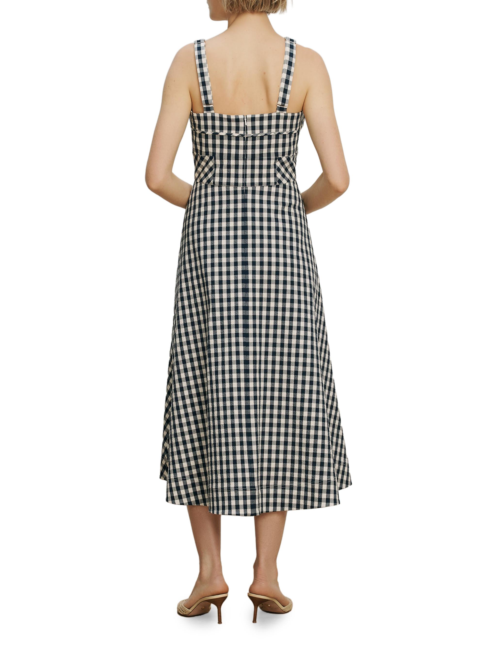 Veronica Beard Women's Aila Gingham Midi-Dress - Navy Dove | Thumbnail 4