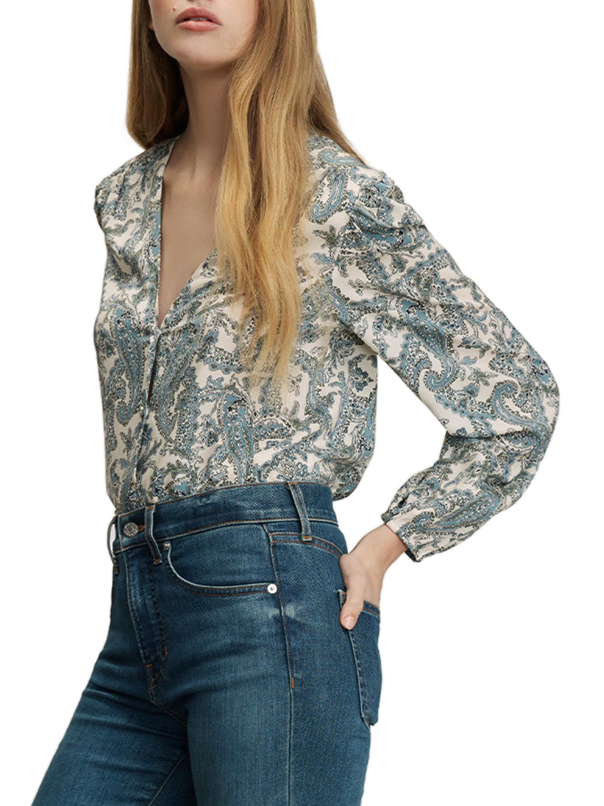 Veronica Beard Women's Farah Paisley V-Neck Blouse - Ecru Multi | Thumbnail 3