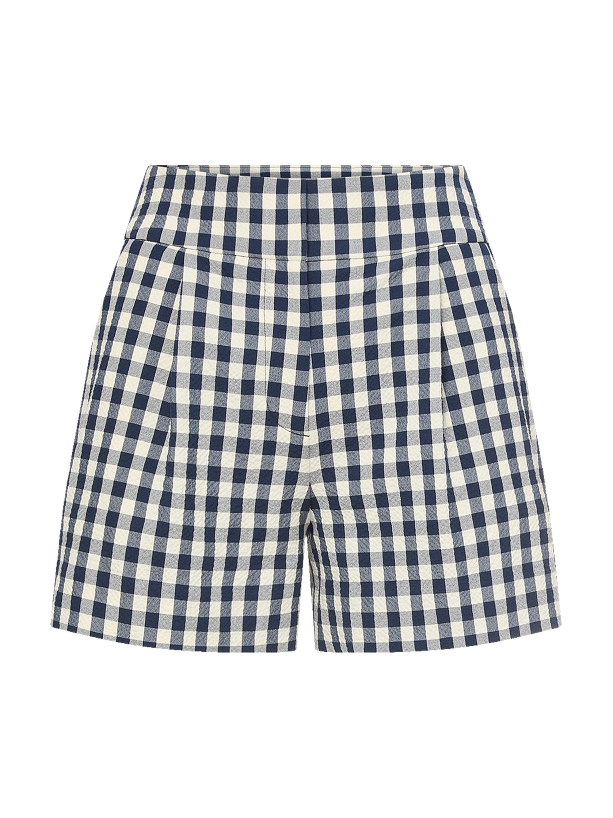 Veronica Beard Women's Haina Gingham Stretch-Cotton High-Rise Shorts - Navy Dove
