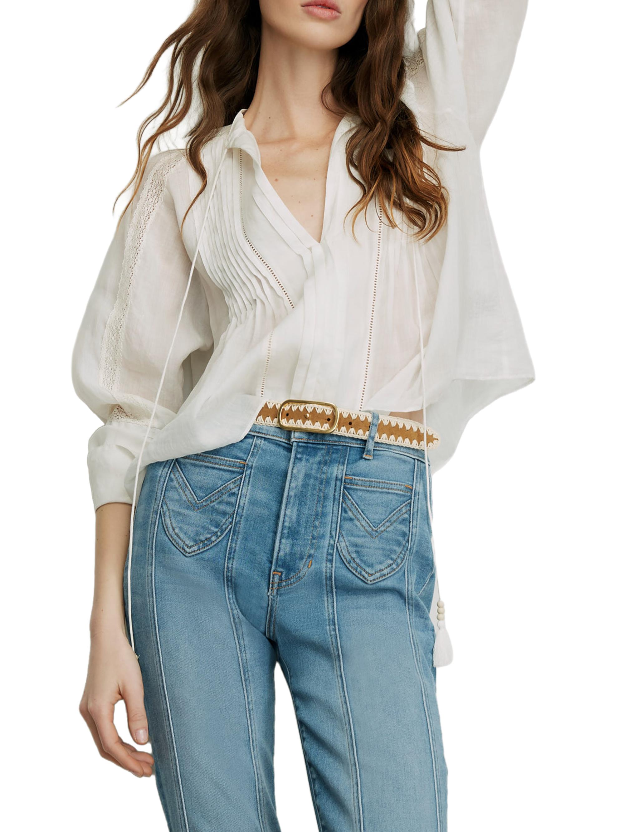 Veronica Beard Women's Sawyer Pintuck Tie-Front Blouse - White | Thumbnail 3
